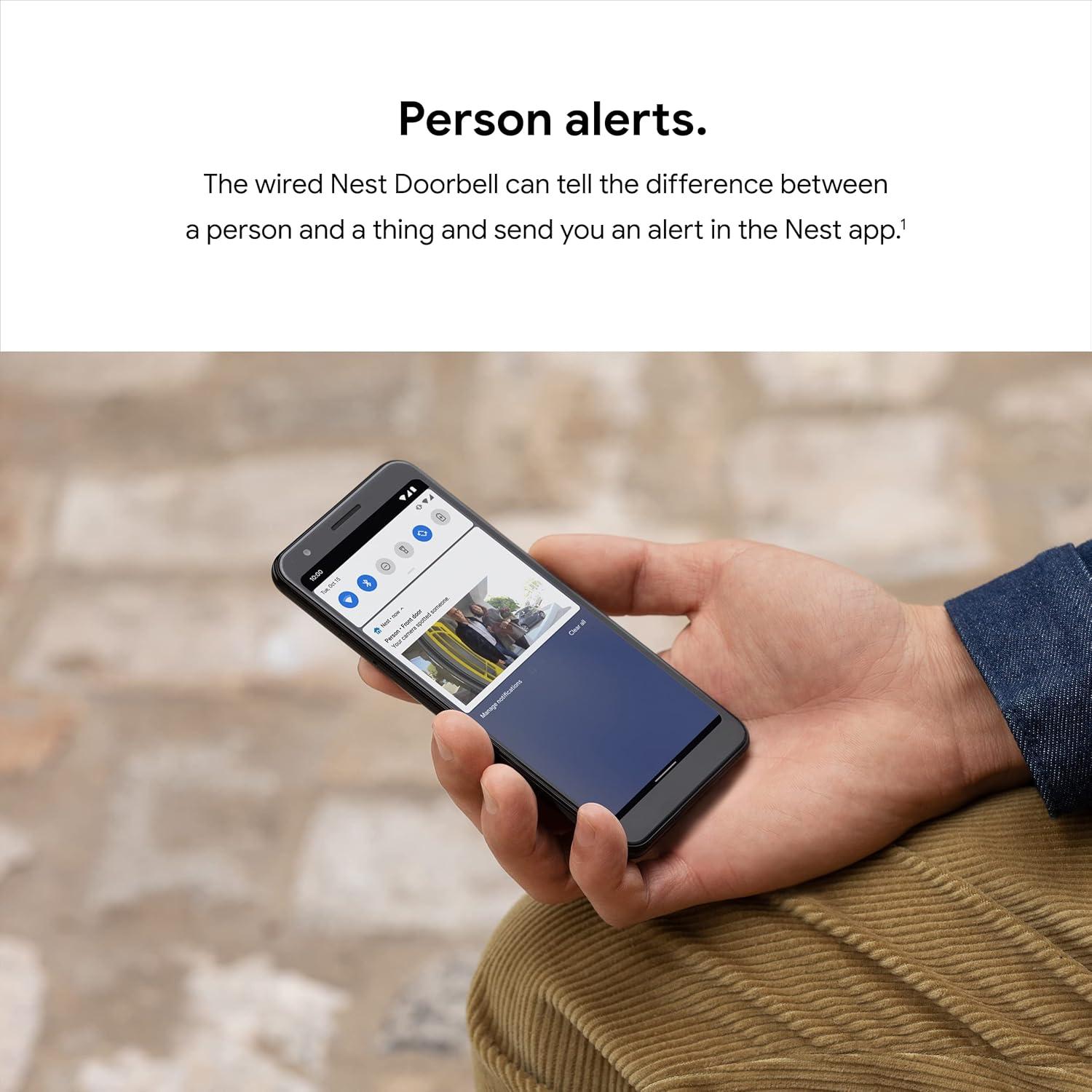 Timbre de puerta Google Nest con cable - Video HD 720p, visión nocturna