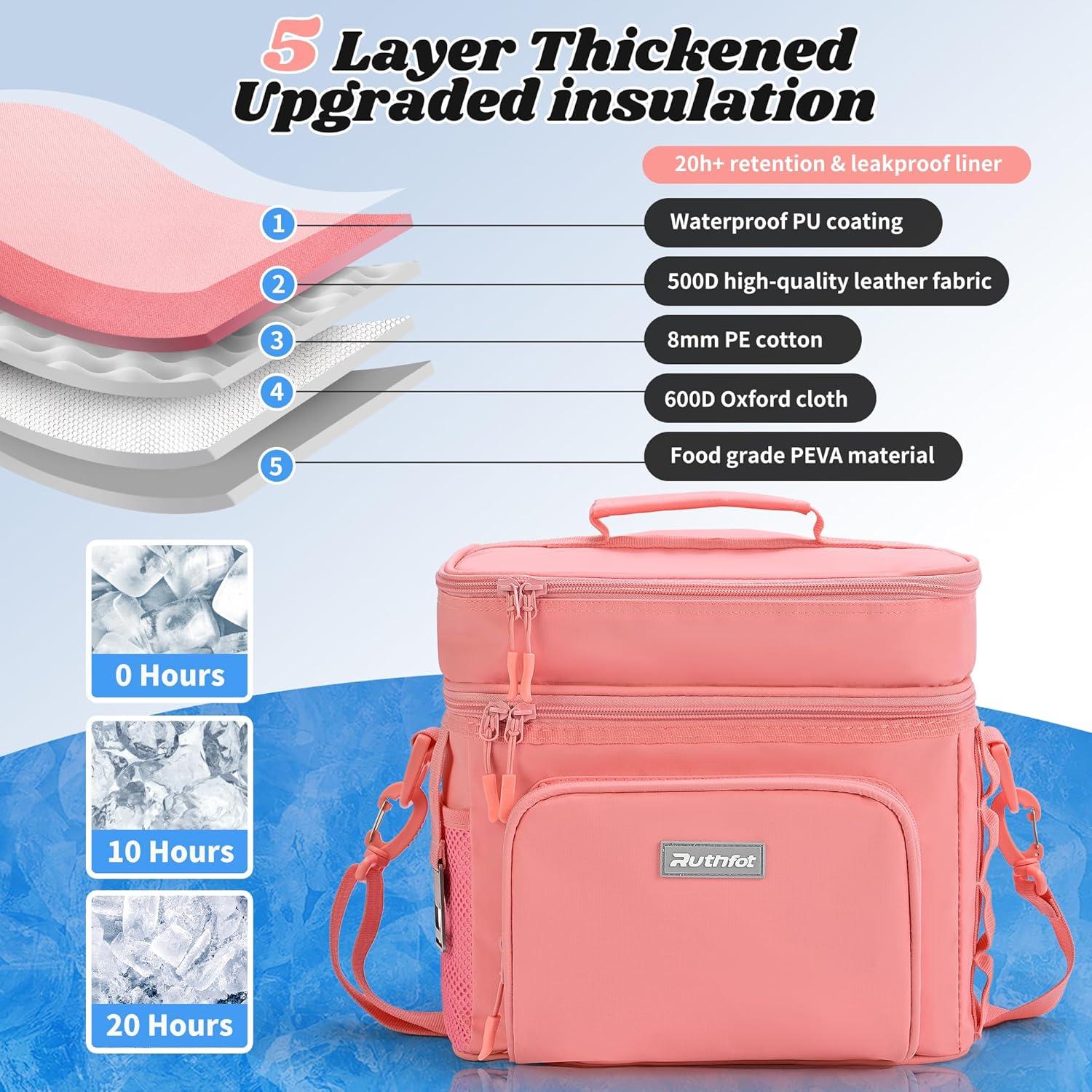 Bolsa Térmica Plegable Ruthfot Rosa 30L Aislante para Camping