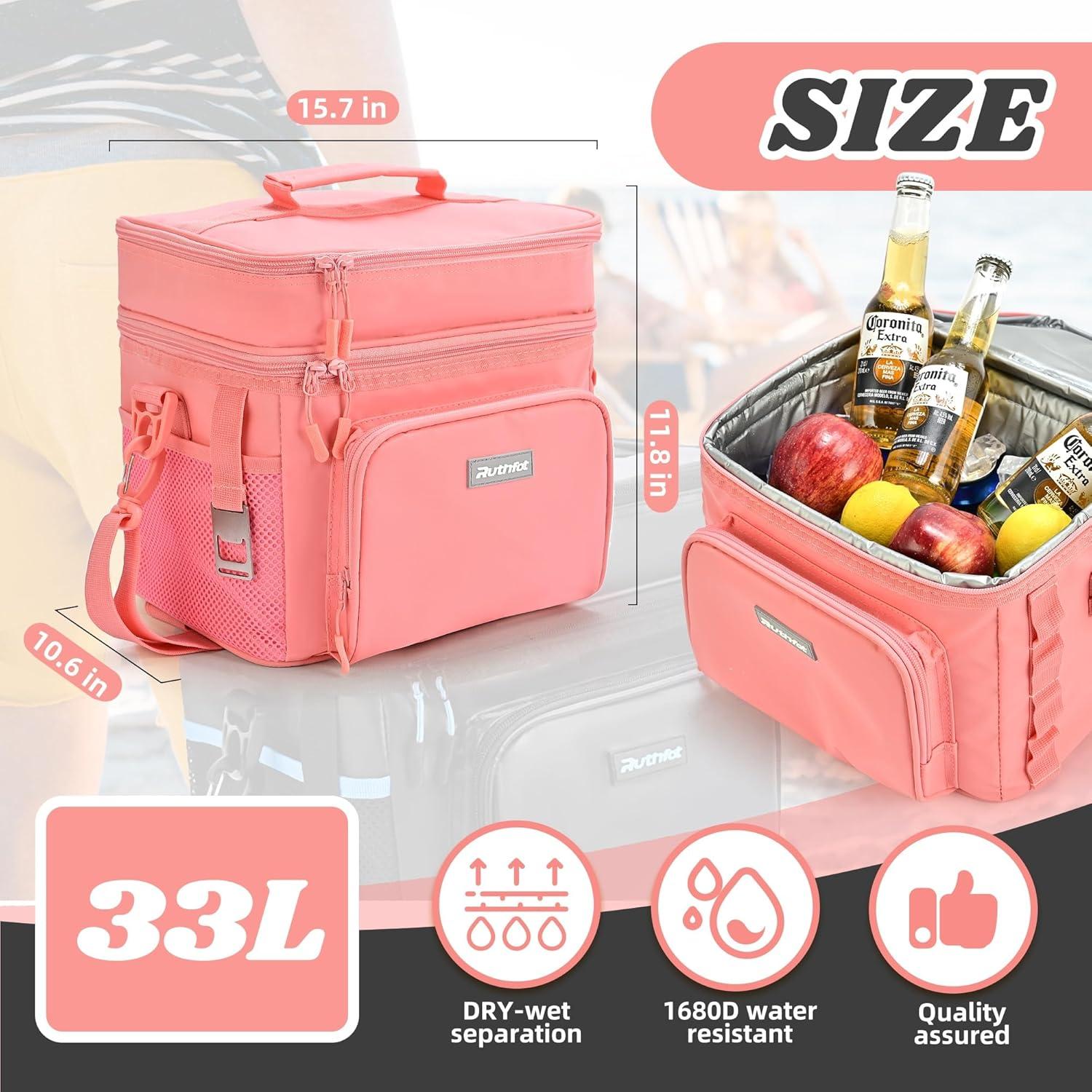 Bolsa Térmica Plegable Ruthfot Rosa 30L Aislante para Camping