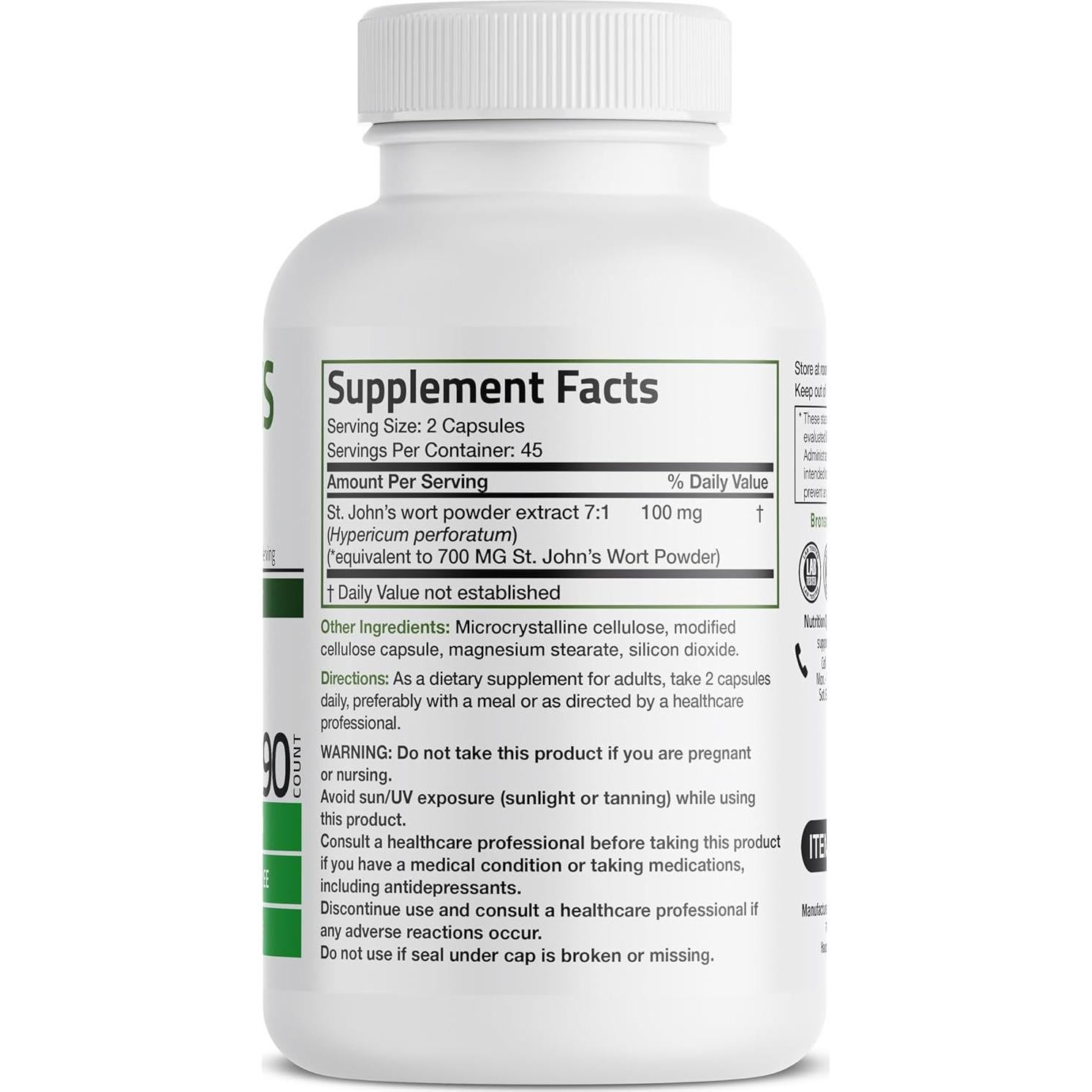 Bronson Hierba de San Juan 700 MG 90 Cápsulas Vegetarianas