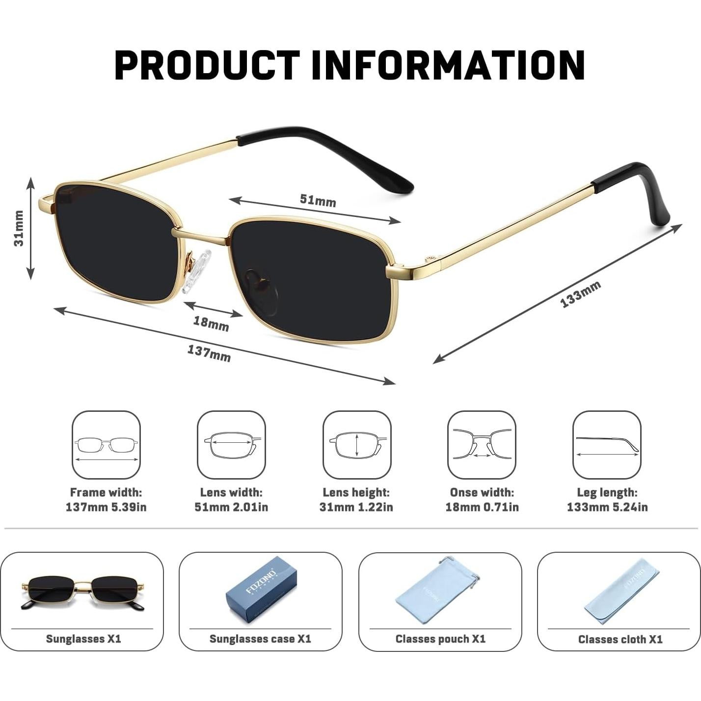 Gafas de sol retro Fozono UV400 marco cuadrado dorado