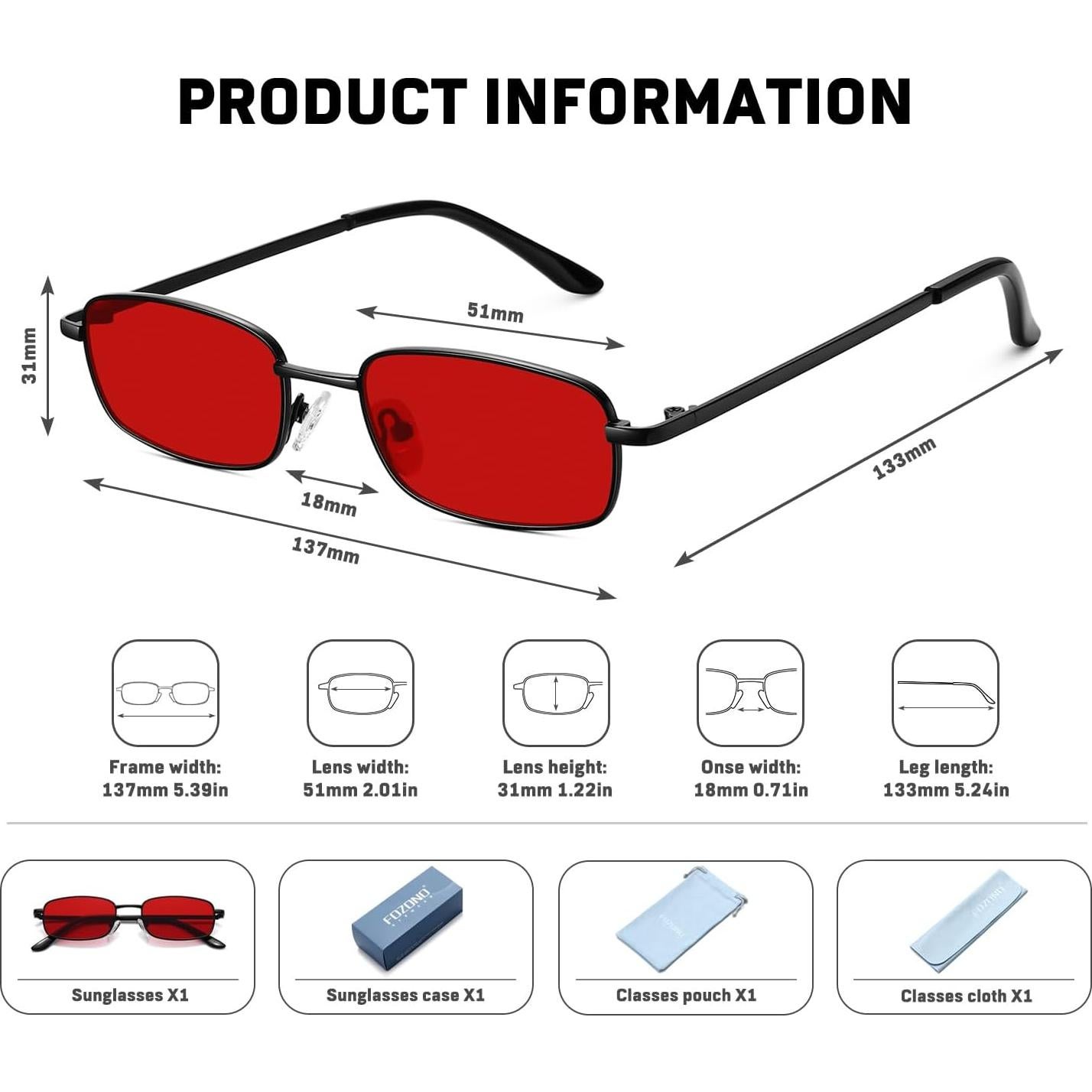 Gafas de sol retro Fozono UV400 marco cuadrado negro