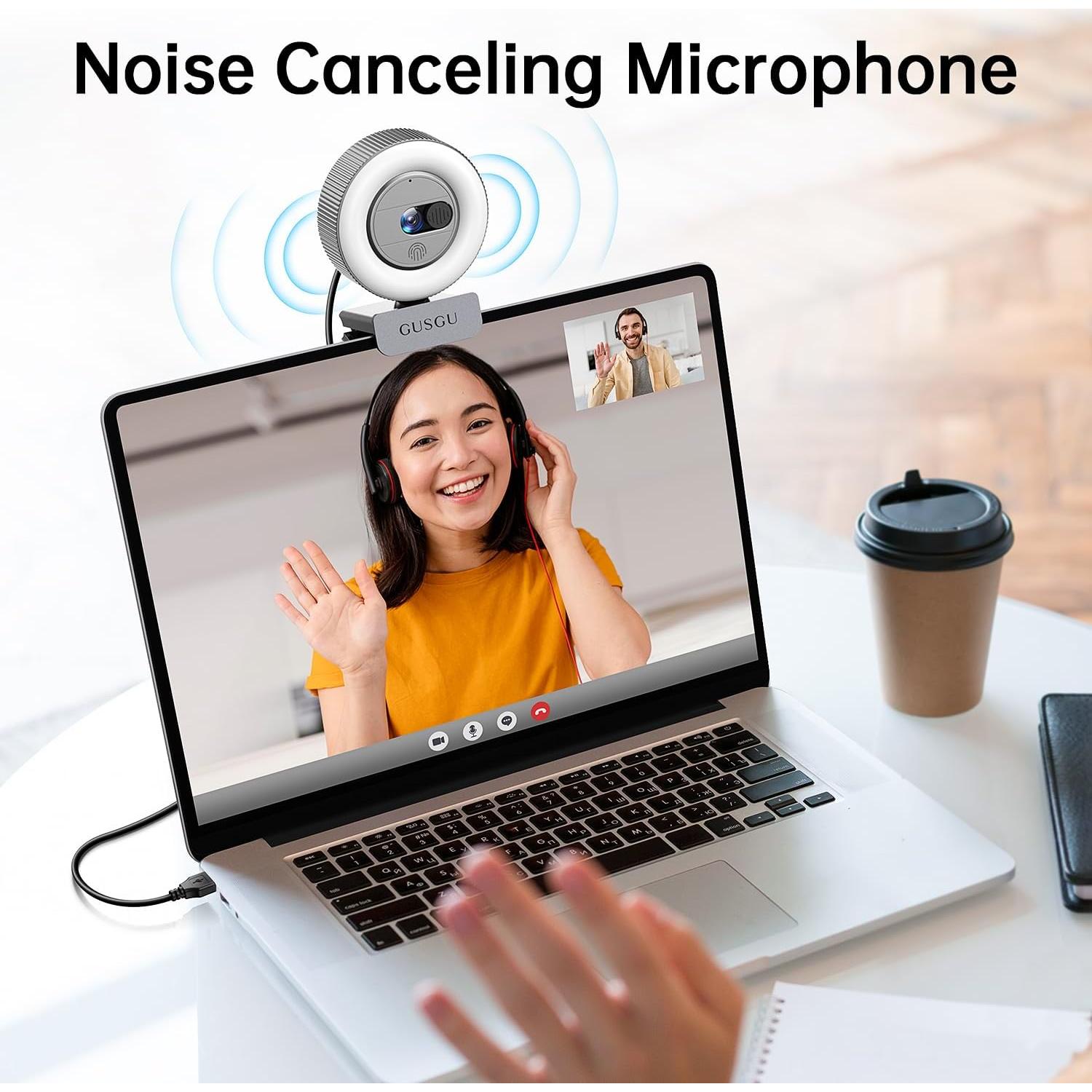 Cámara Web GUSGU G910 2K Quad HD con Micrófono y Luz