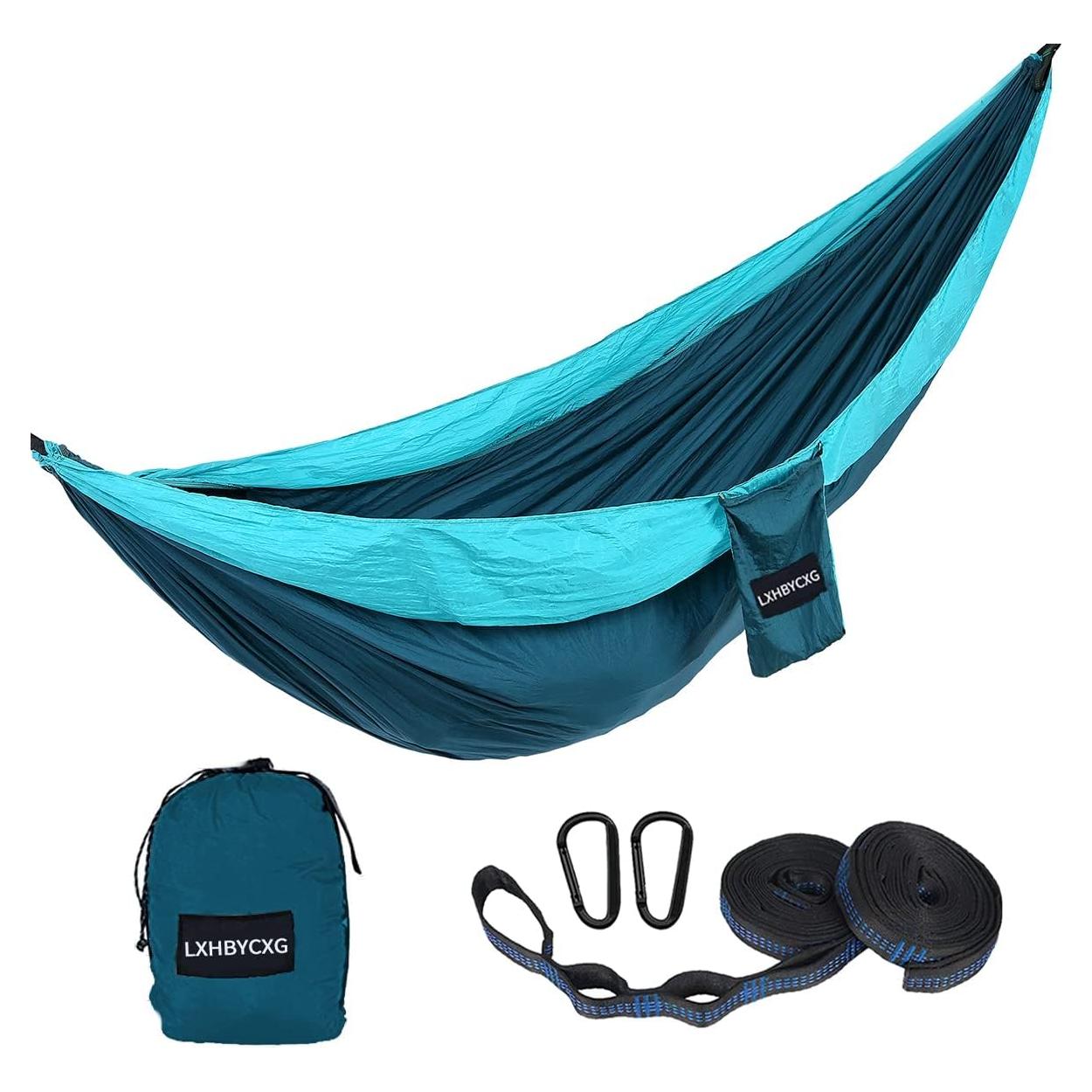 Hamaca de Camping Doble LXHBYCXG Nylon 300x198cm Azul Verde