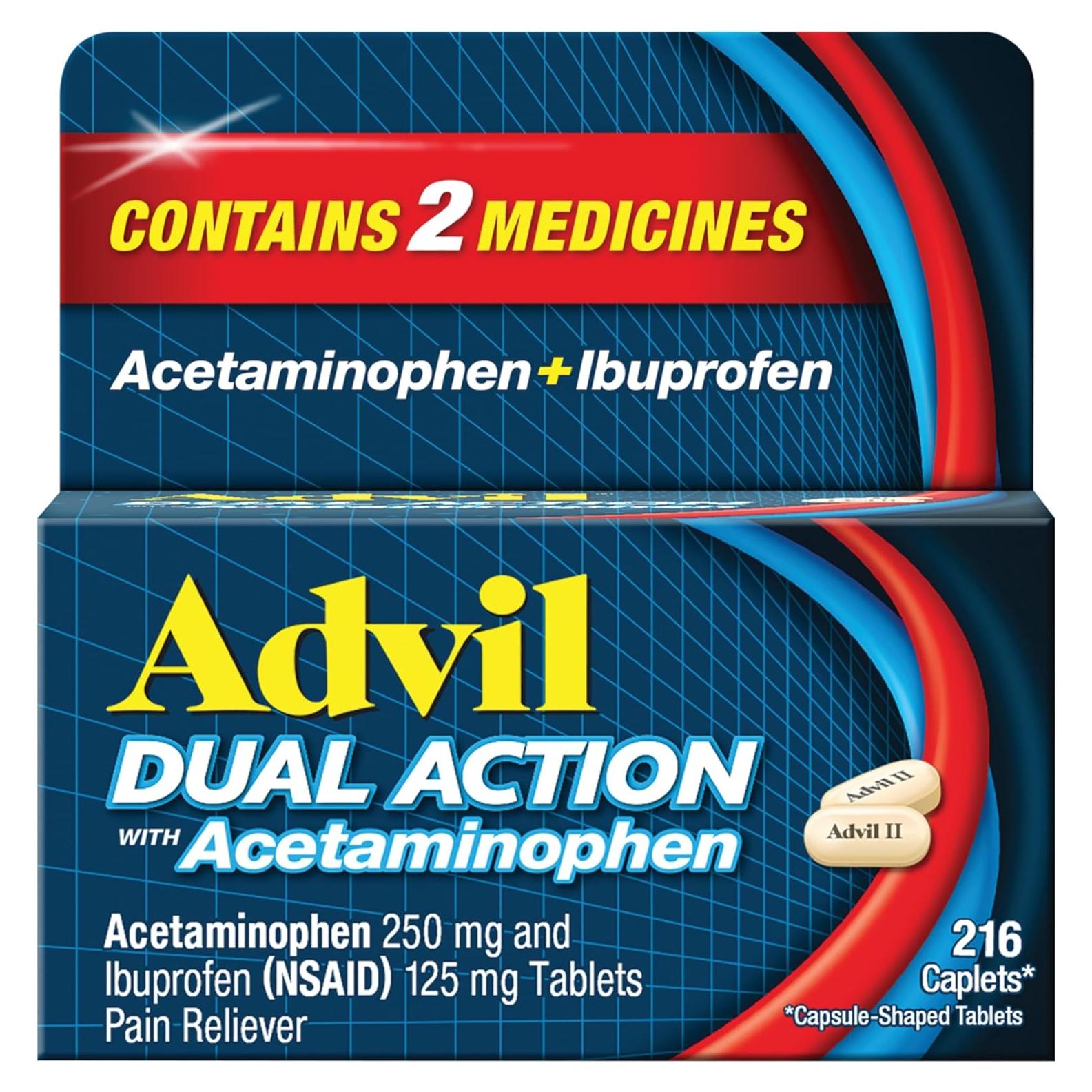 Advil Acción Dual Tabletas 216 Conteo - 250 Mg Ibuprofeno y 500 Mg Acetaminofén