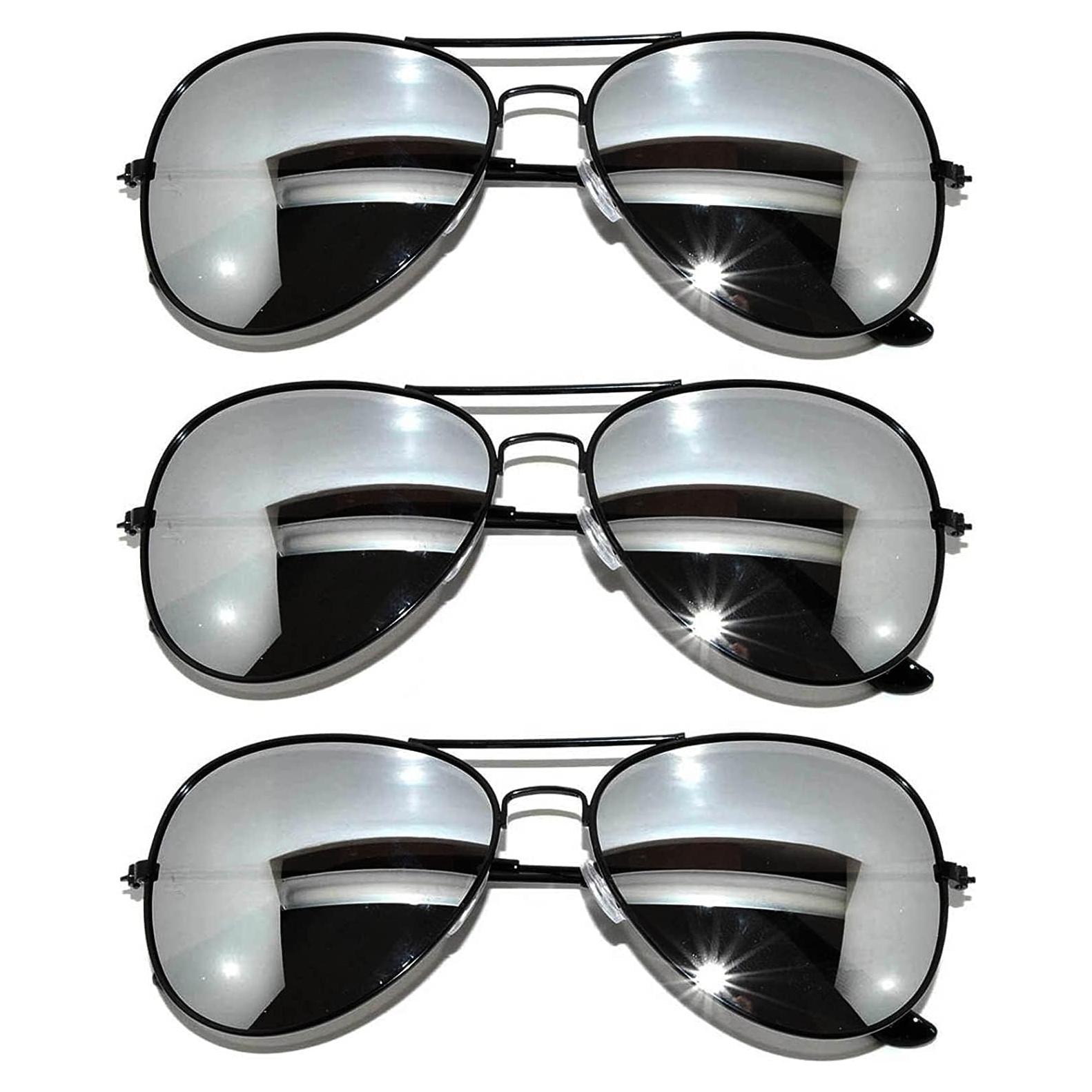 Juego de 3 Gafas de Sol Aviador Metal Colorido Lente Espejo