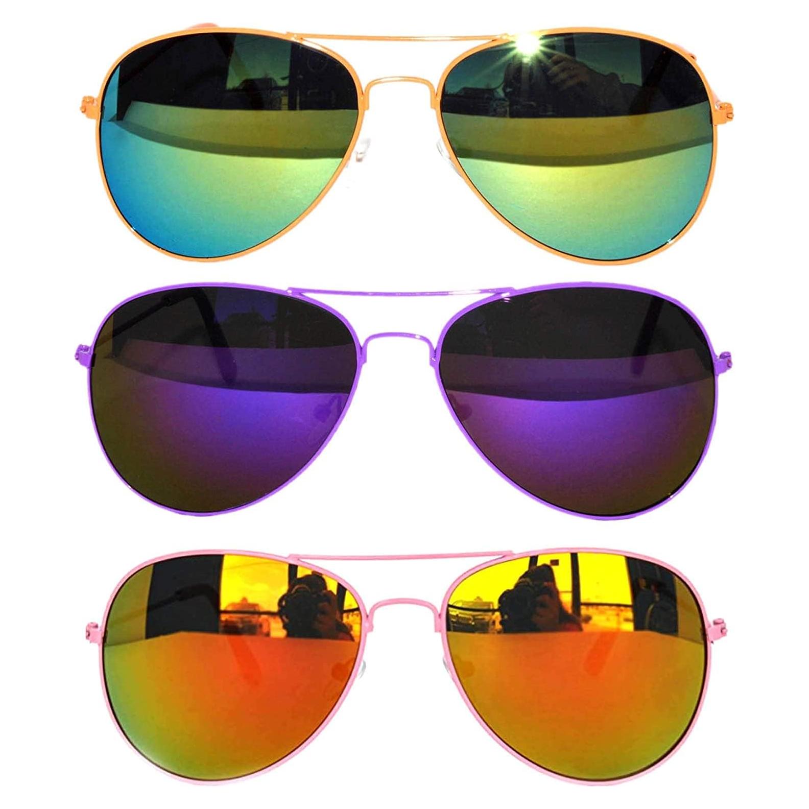 Juego de 3 Gafas de Sol Aviador Metal Colorido 50mm