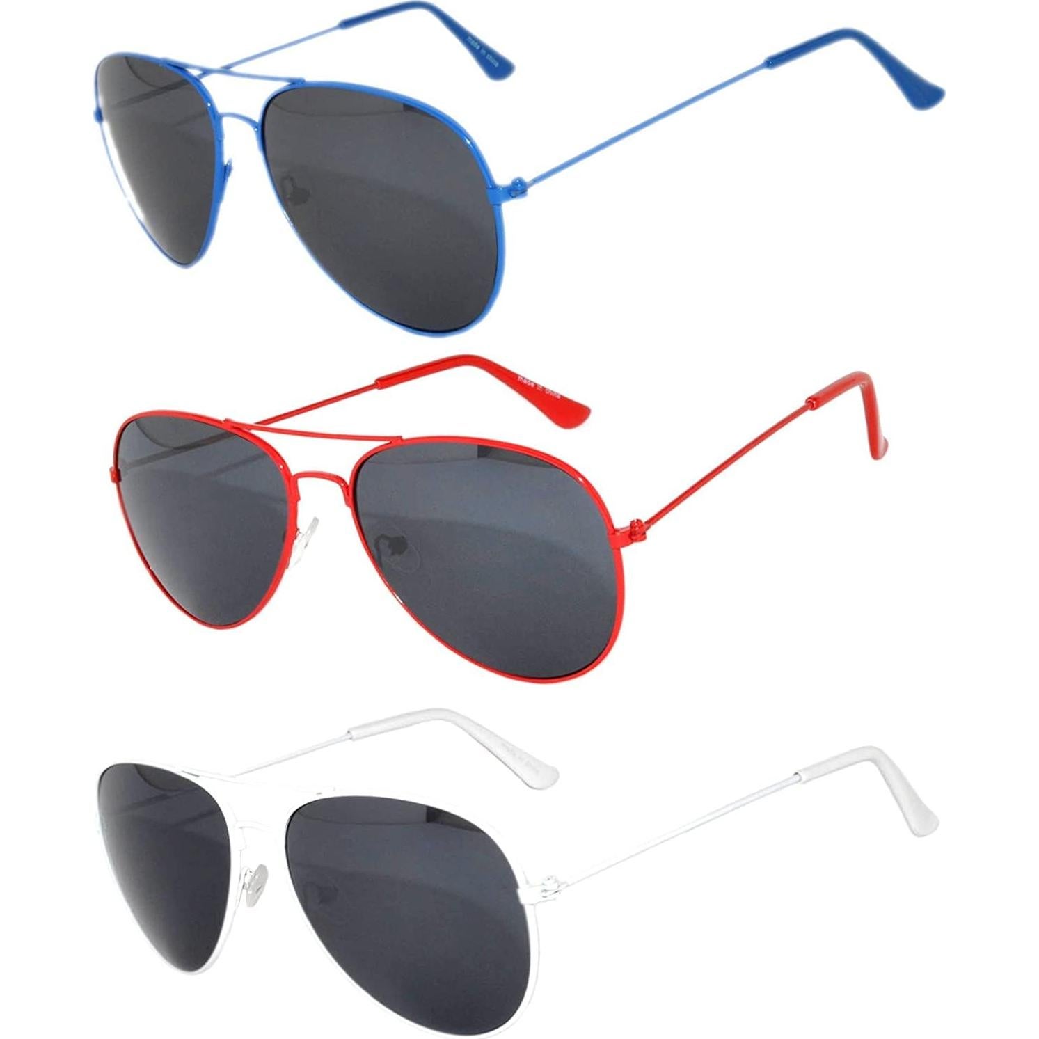 Juego de 3 Gafas de Sol Aviador Metal UV 50mm