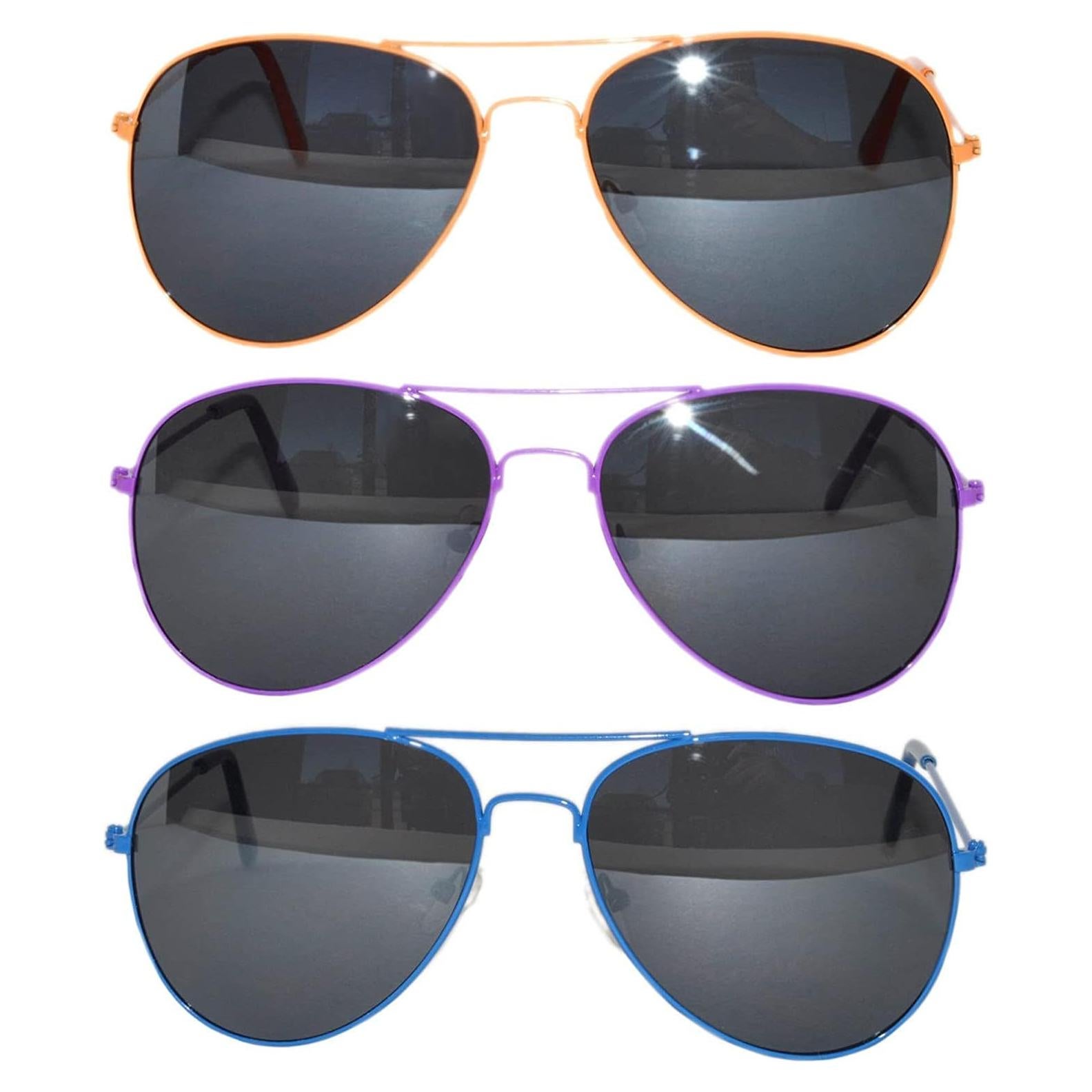 Juego de 3 Gafas de Sol Aviador Metal UV 50mm