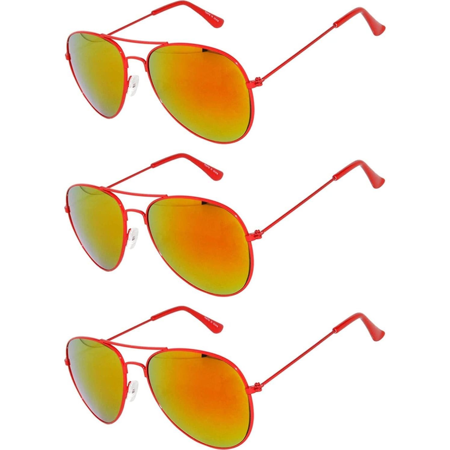 Juego de 3 Gafas de Sol Aviador Metal Colorido Lente Espejo