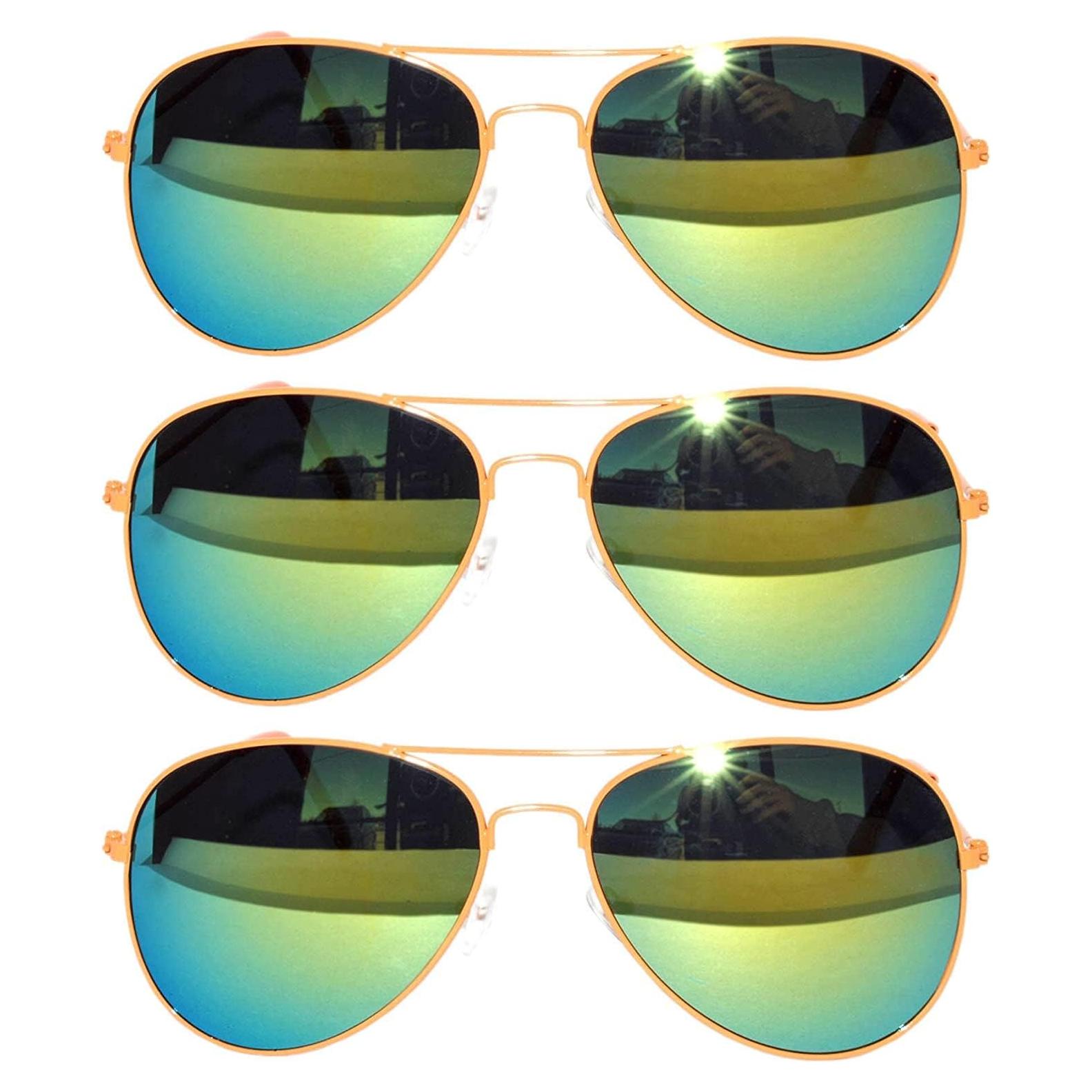 Juego de 3 Gafas de Sol Aviador Metal Color Espejo