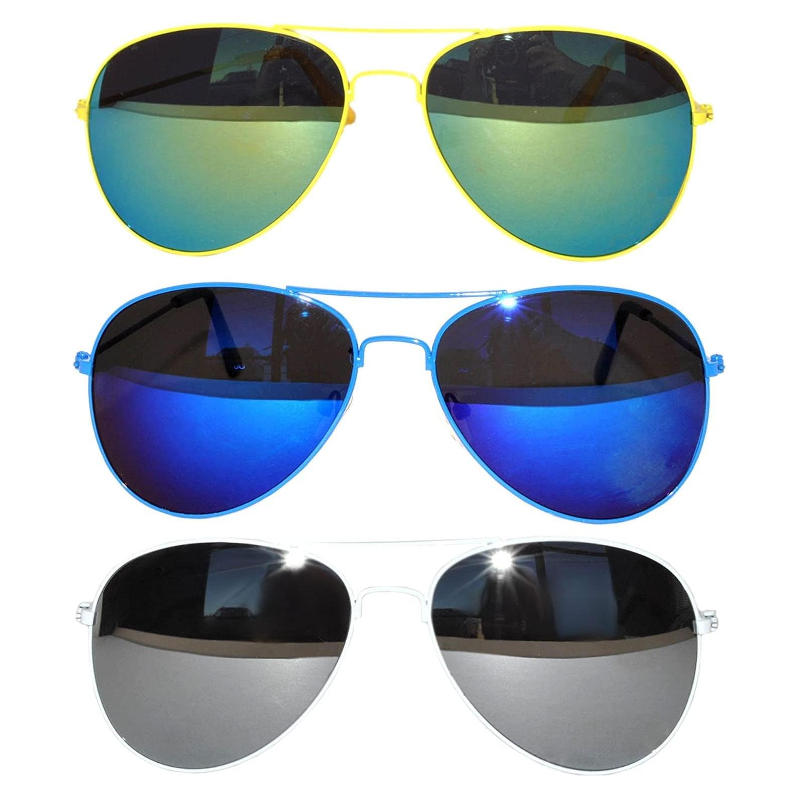 Juego de 3 Gafas de Sol Aviador Metal Color Espejo