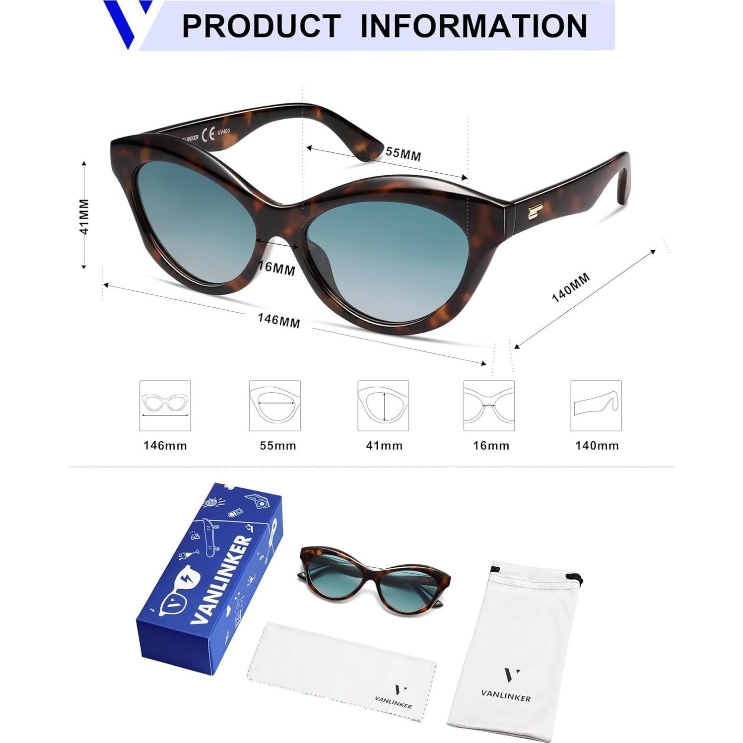 Gafas de sol estilo gato VANLINKER polarizadas para mujeres