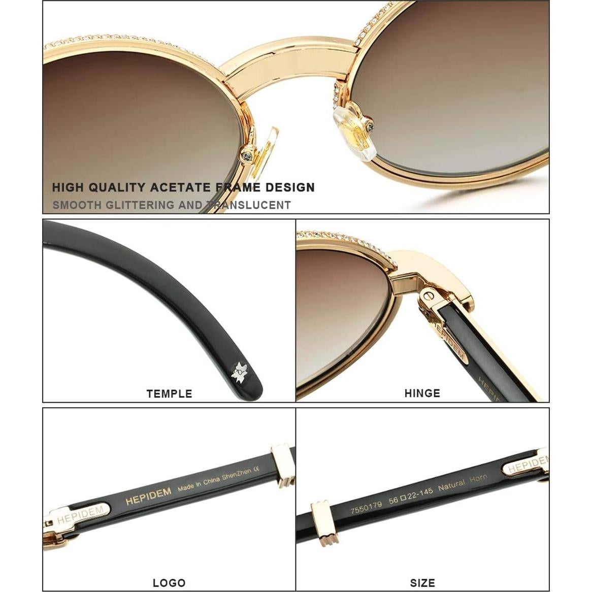 Gafas de Sol Hepidem Cuerno de Búfalo con Diamantes