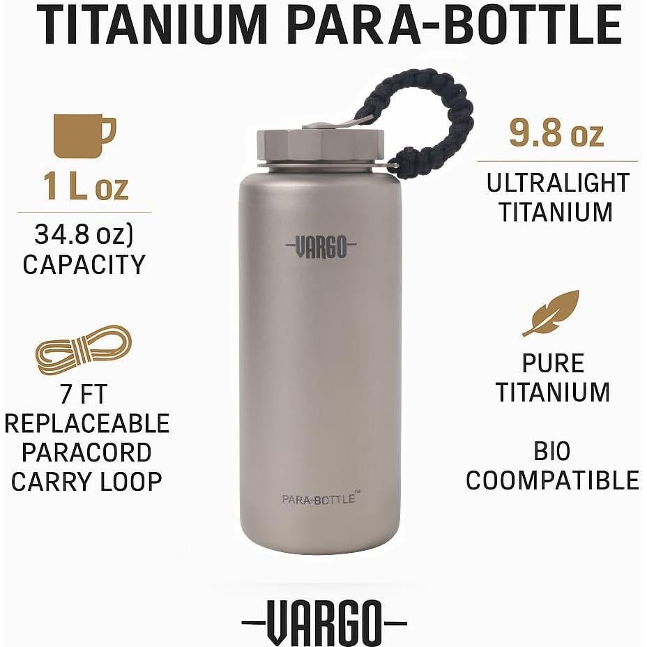 Botella de Agua Vargo Titanio 1L con Paracord 7 pies T-452
