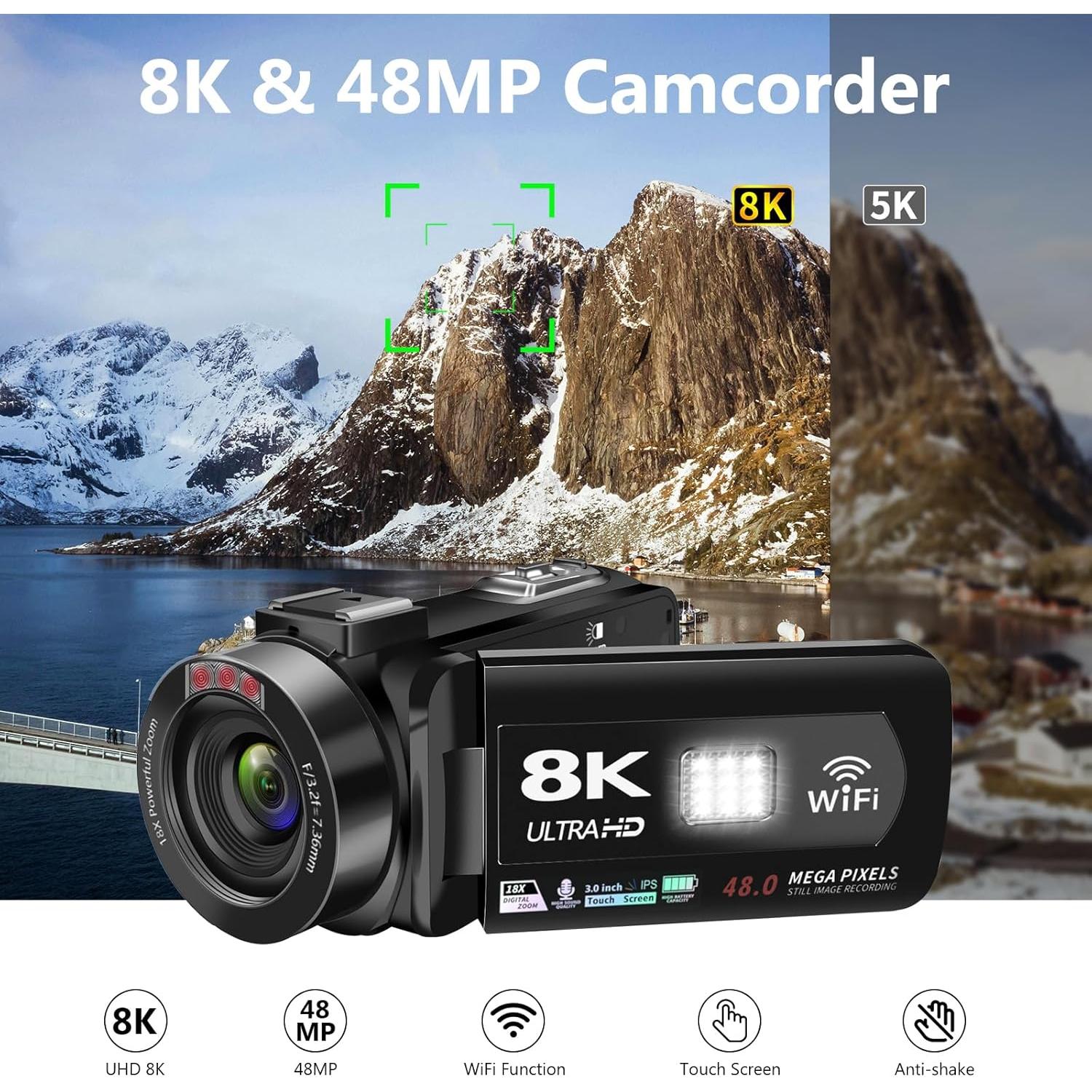 Cámara de Video 8K VETEK HDV01 48MP WiFi Pantalla 3"