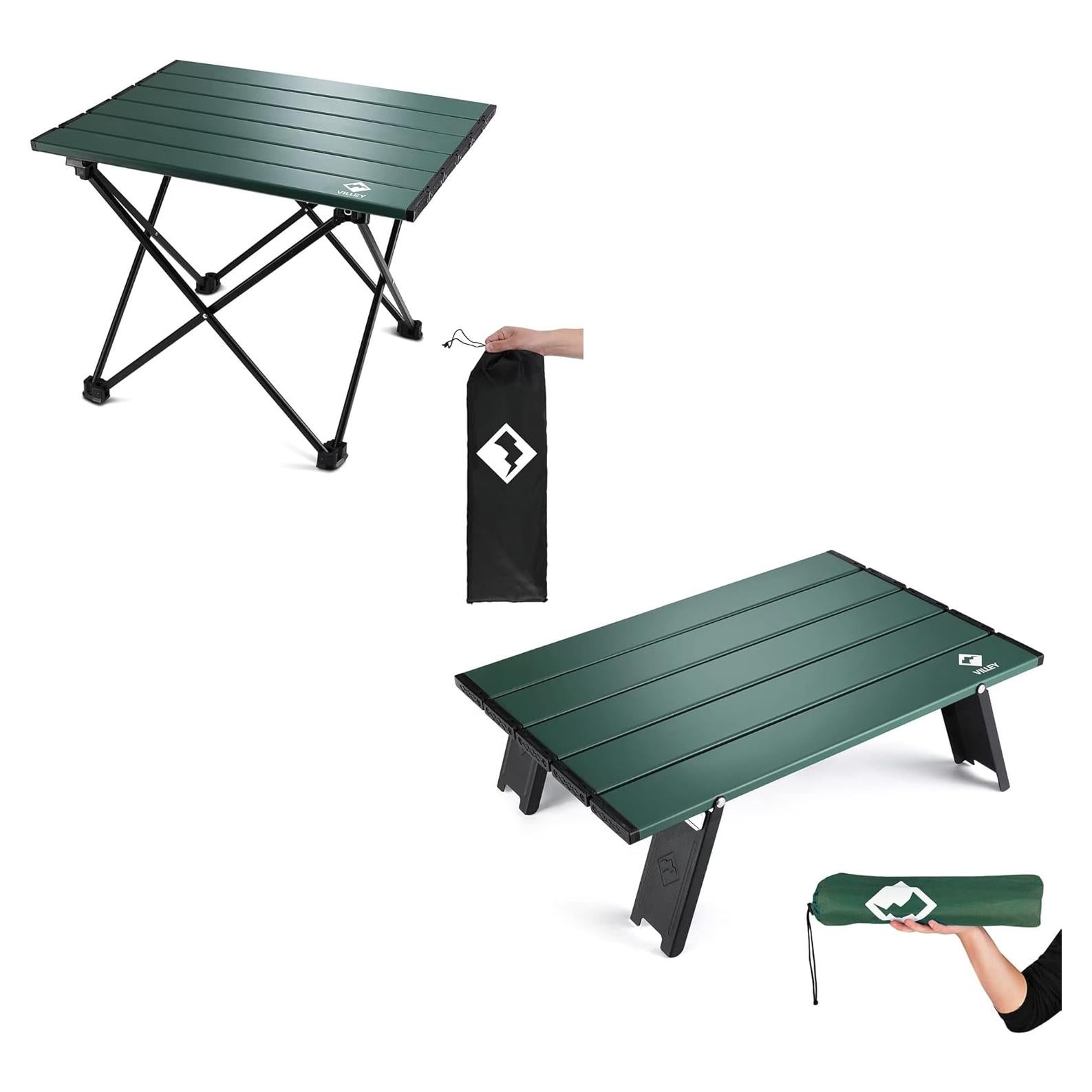 Mesa de Camping Plegable VILLEY de Aluminio Verde 61 cm