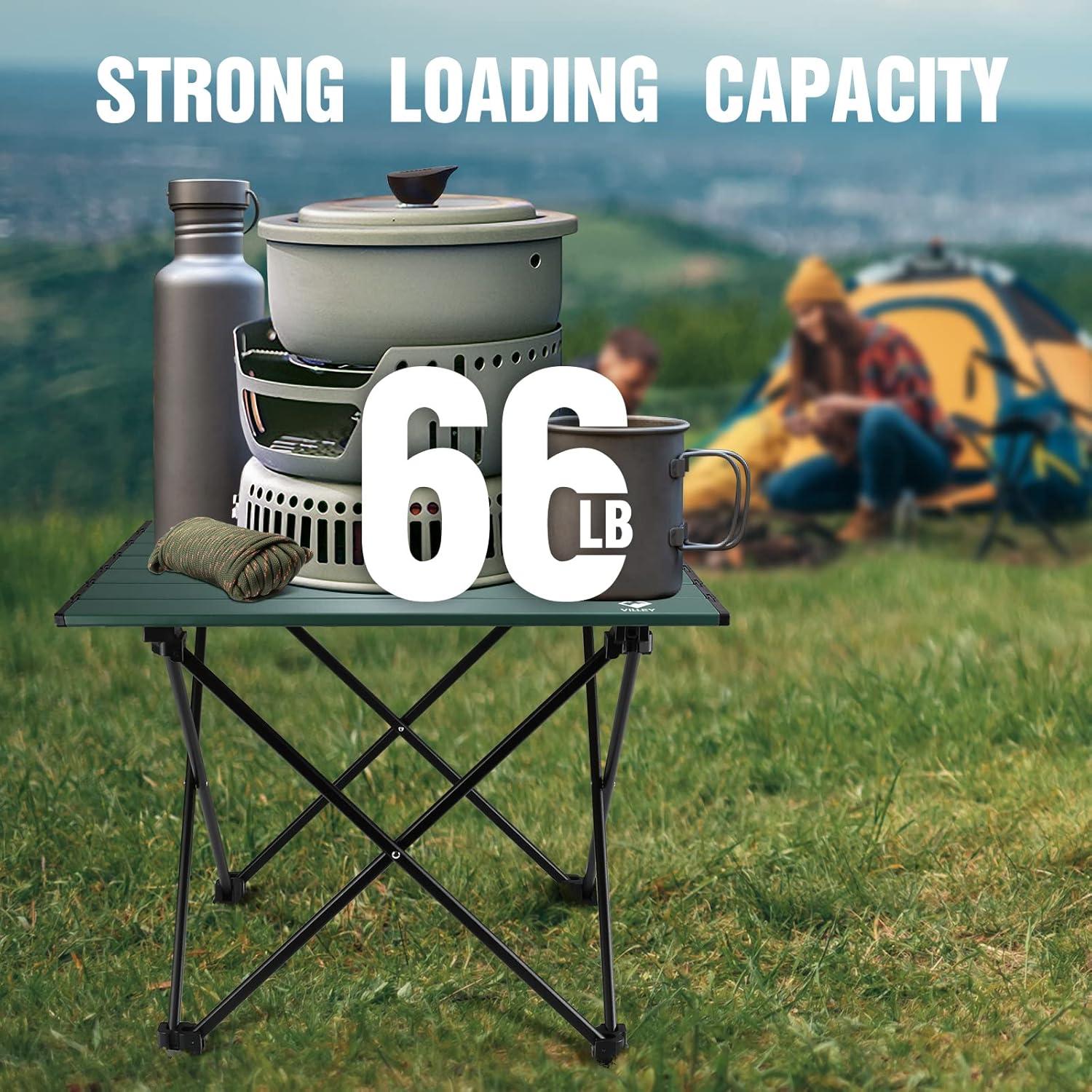 Mesa de Camping Plegable VILLEY de Aluminio Verde 61 cm