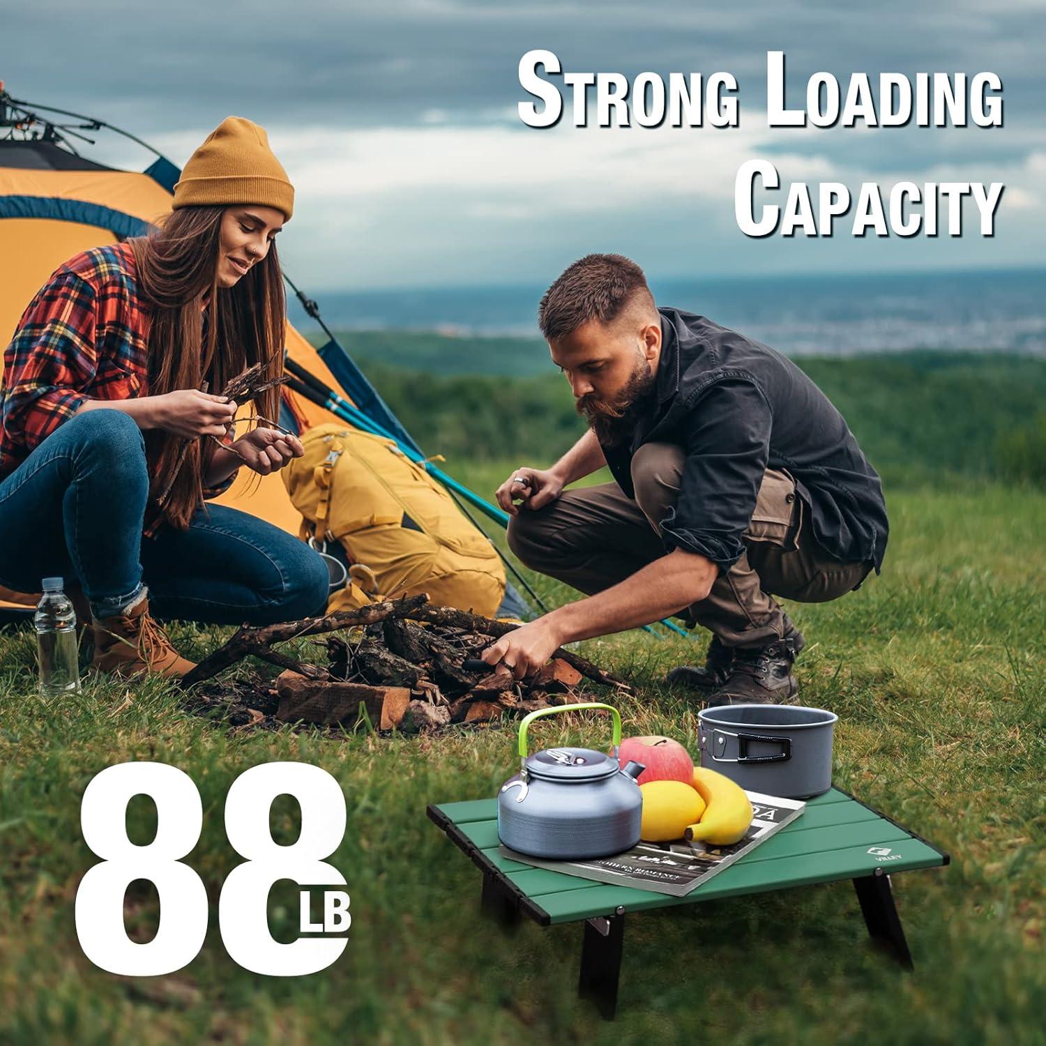 Mesa de Camping Plegable VILLEY de Aluminio Verde 61 cm