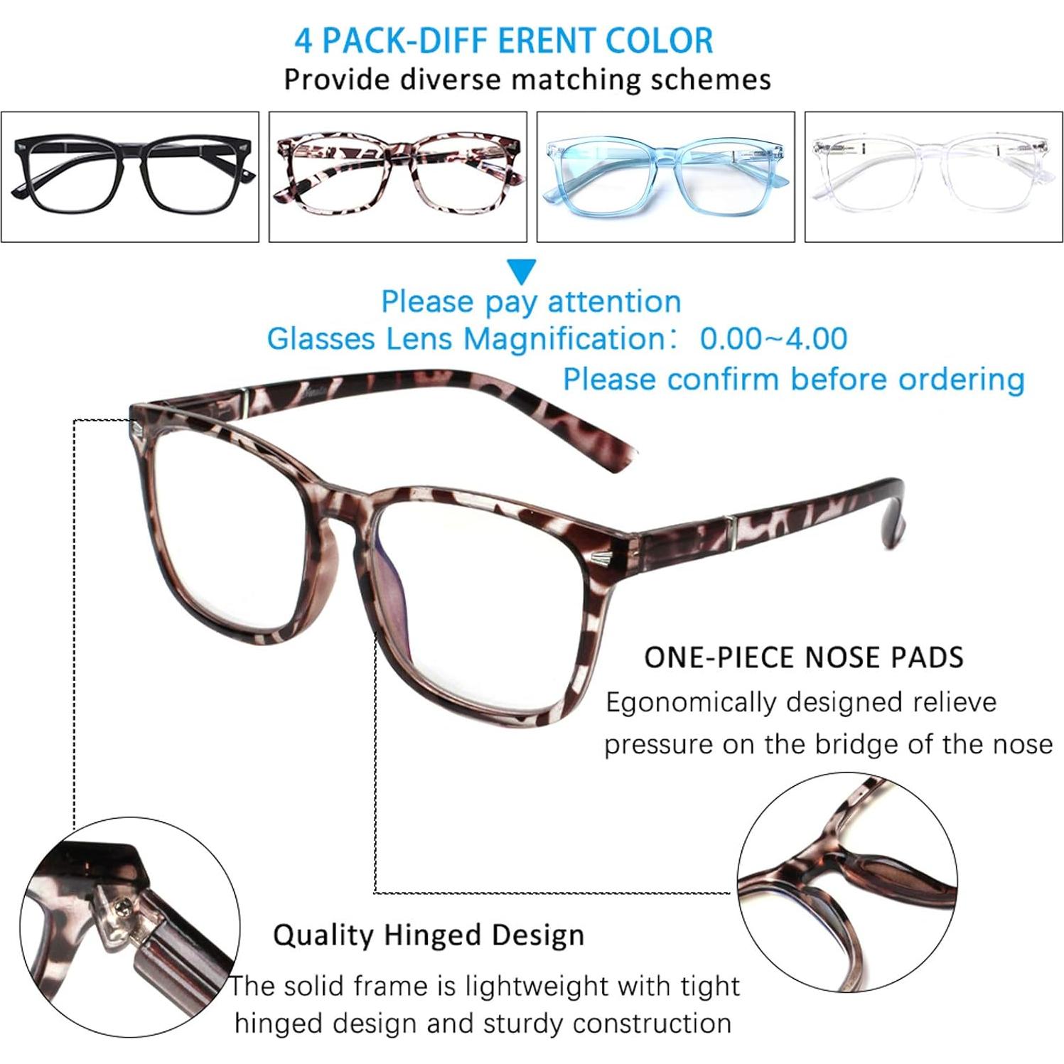 Gafas de Lectura Henotin 4 Piezas Bloqueadoras Luz Azul UV400