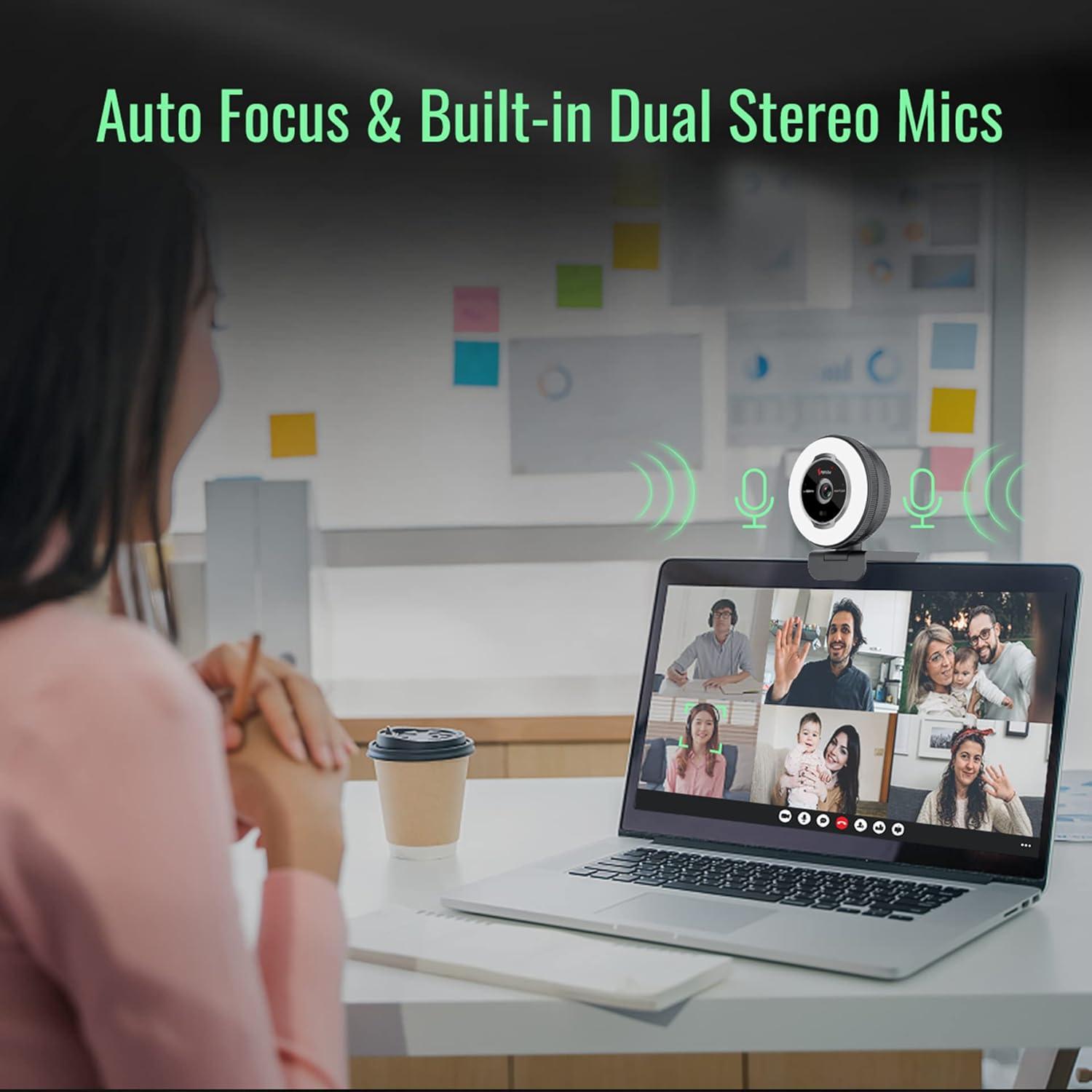 Cámara Web Angetube 1080P 60FPS con Luz de Anillo y Control Remoto