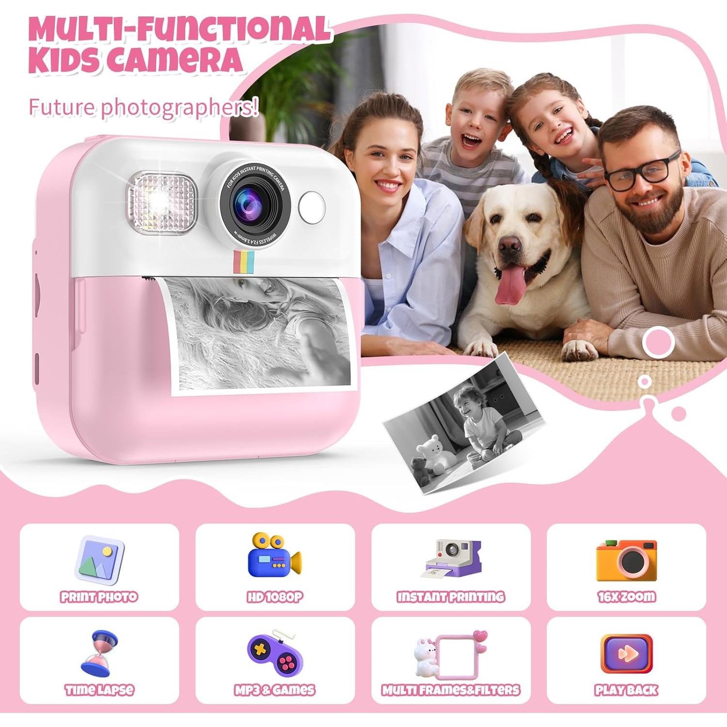 Cámara Instantánea BOFIDAR Rosa para Niños 3-10 Años