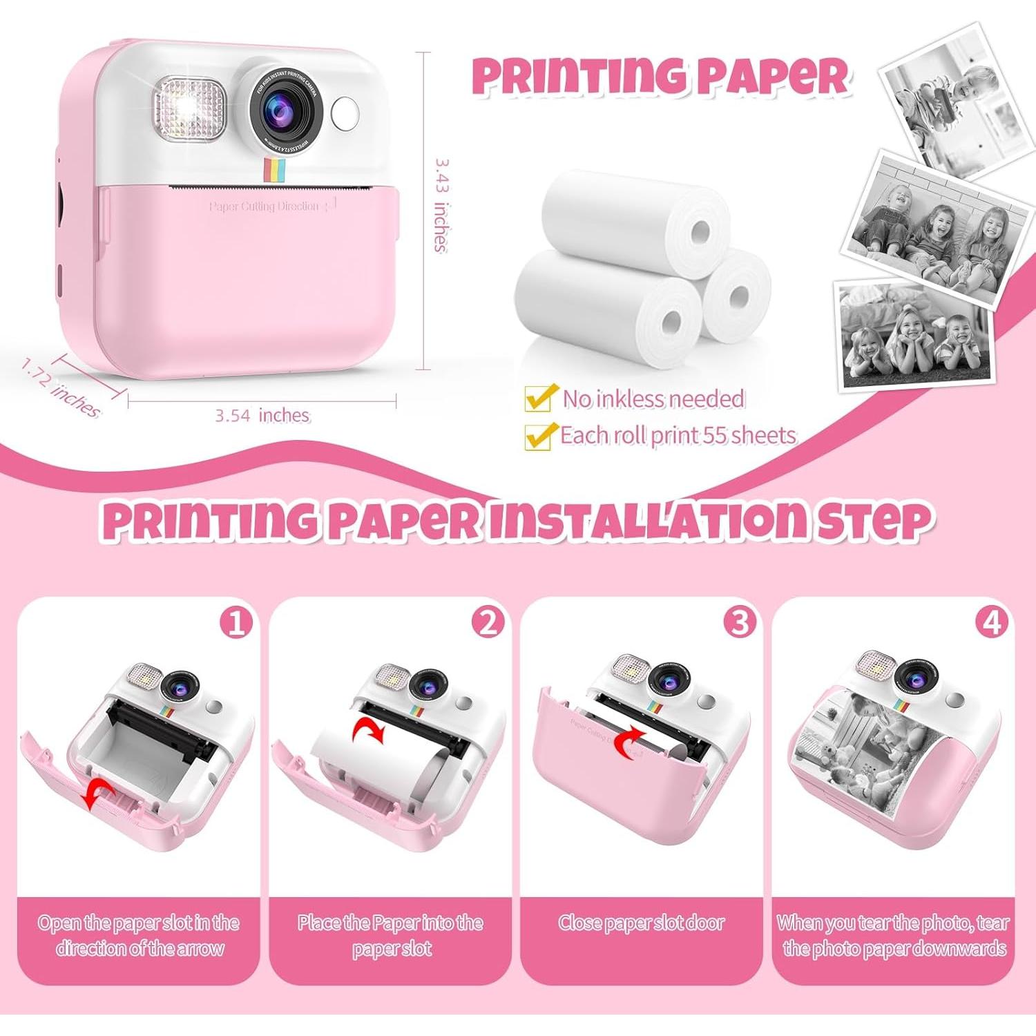 Cámara Instantánea BOFIDAR Rosa para Niños 3-10 Años