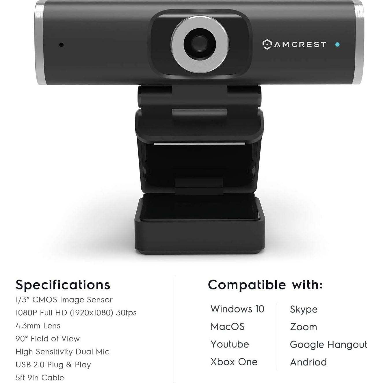 Cámara Web Amcrest AWC195-B 1080P con Micrófono y Cubierta