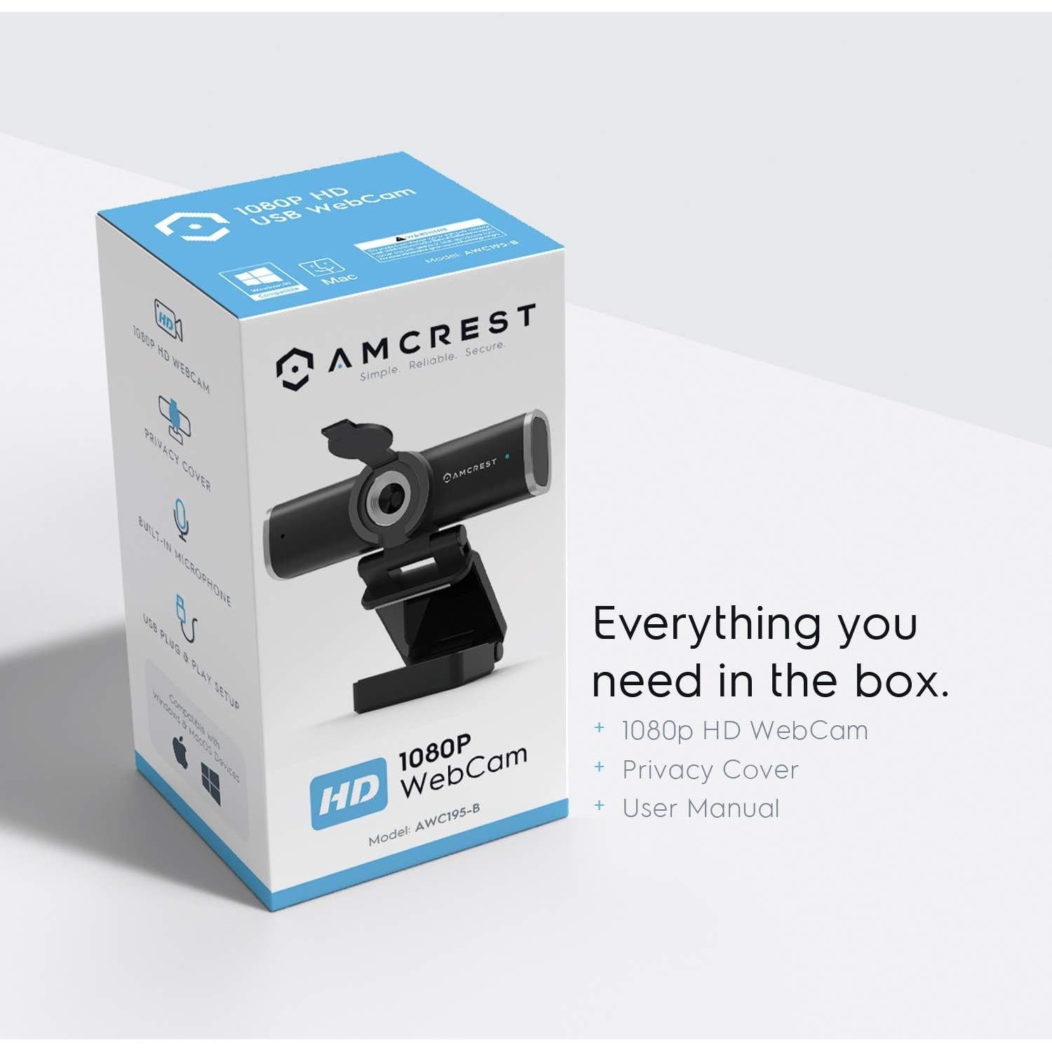 Cámara Web Amcrest AWC195-B 1080P con Micrófono y Cubierta