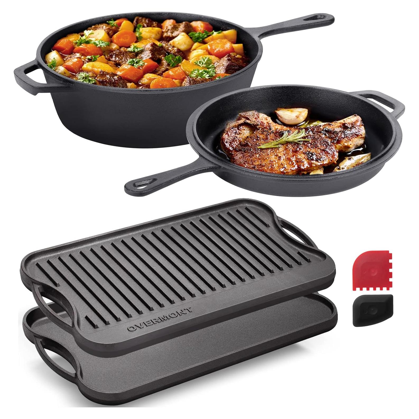 Sartén de Hierro Fundido 2-en-1 Overmont con Tapa 43.2 cm