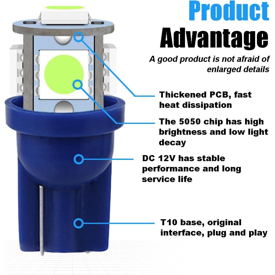 2 Bombillas LED T10 5050 6000K Azul Hielo Smilfuy