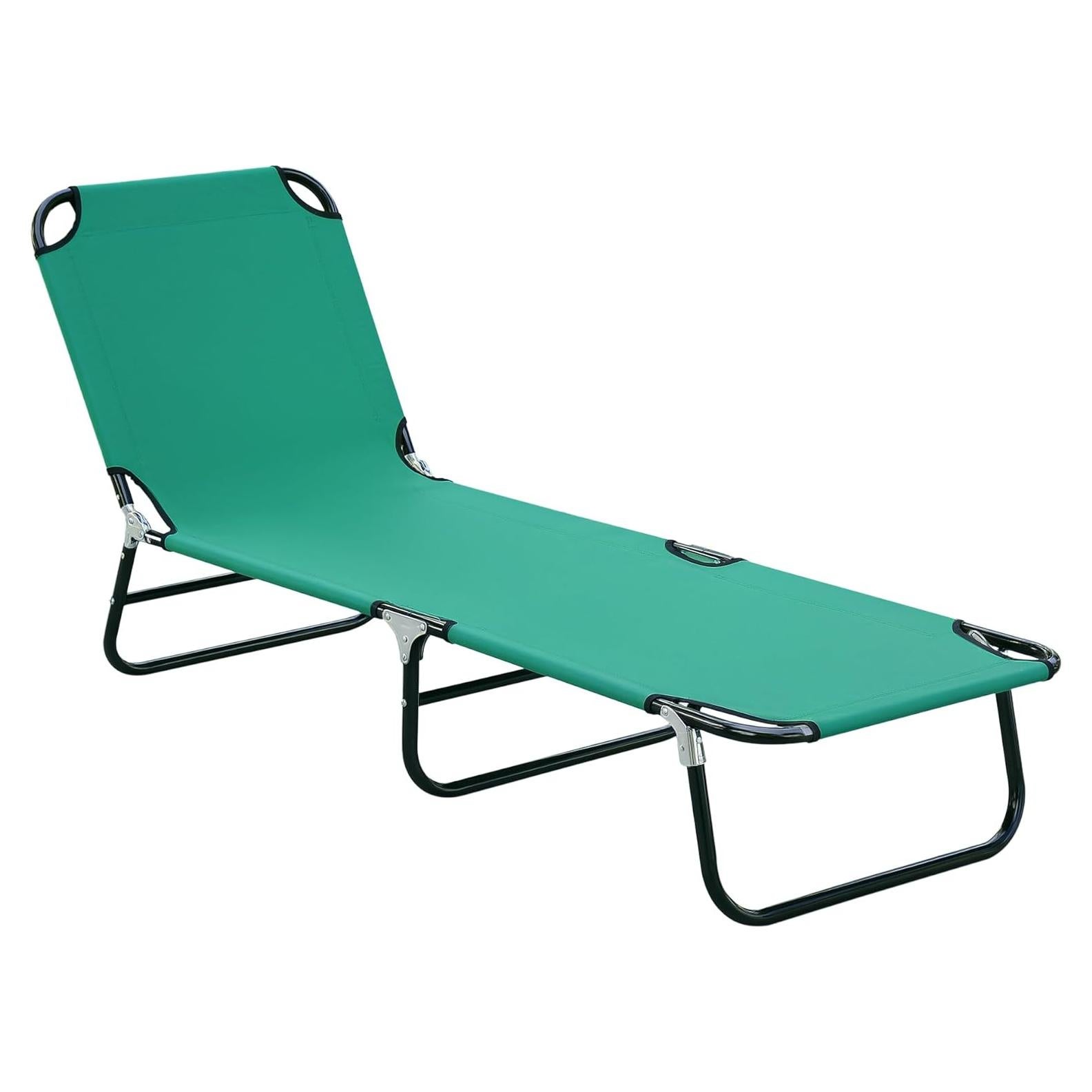Silla de Playa Plegable Outsunny Verde con Respaldo Reclinado 5 Niveles