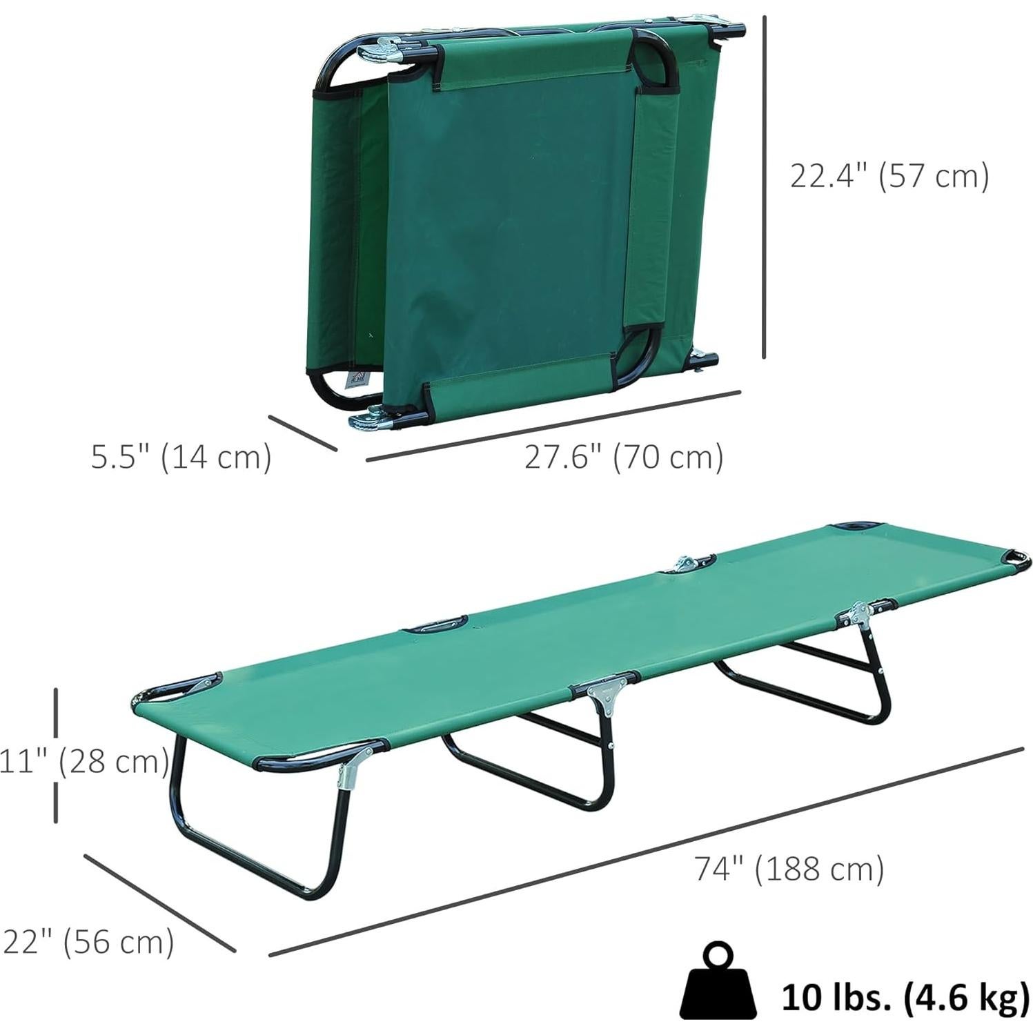 Silla de Playa Plegable Outsunny Verde con Respaldo Reclinado 5 Niveles