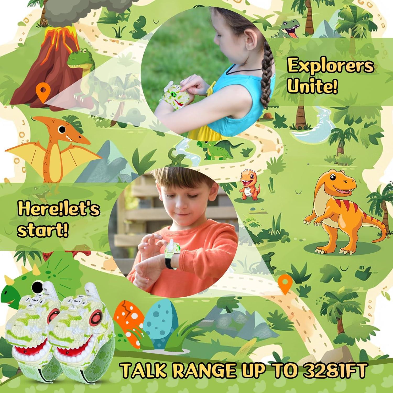 Walkie Talkies Dinosaurio Fygurso Verde 1000m Rango 2 Pzs