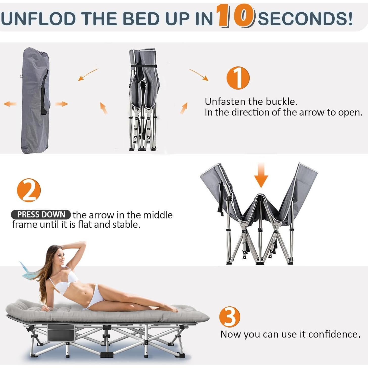 Cama de Camping Plegable Harigal con Colchón 71x36cm