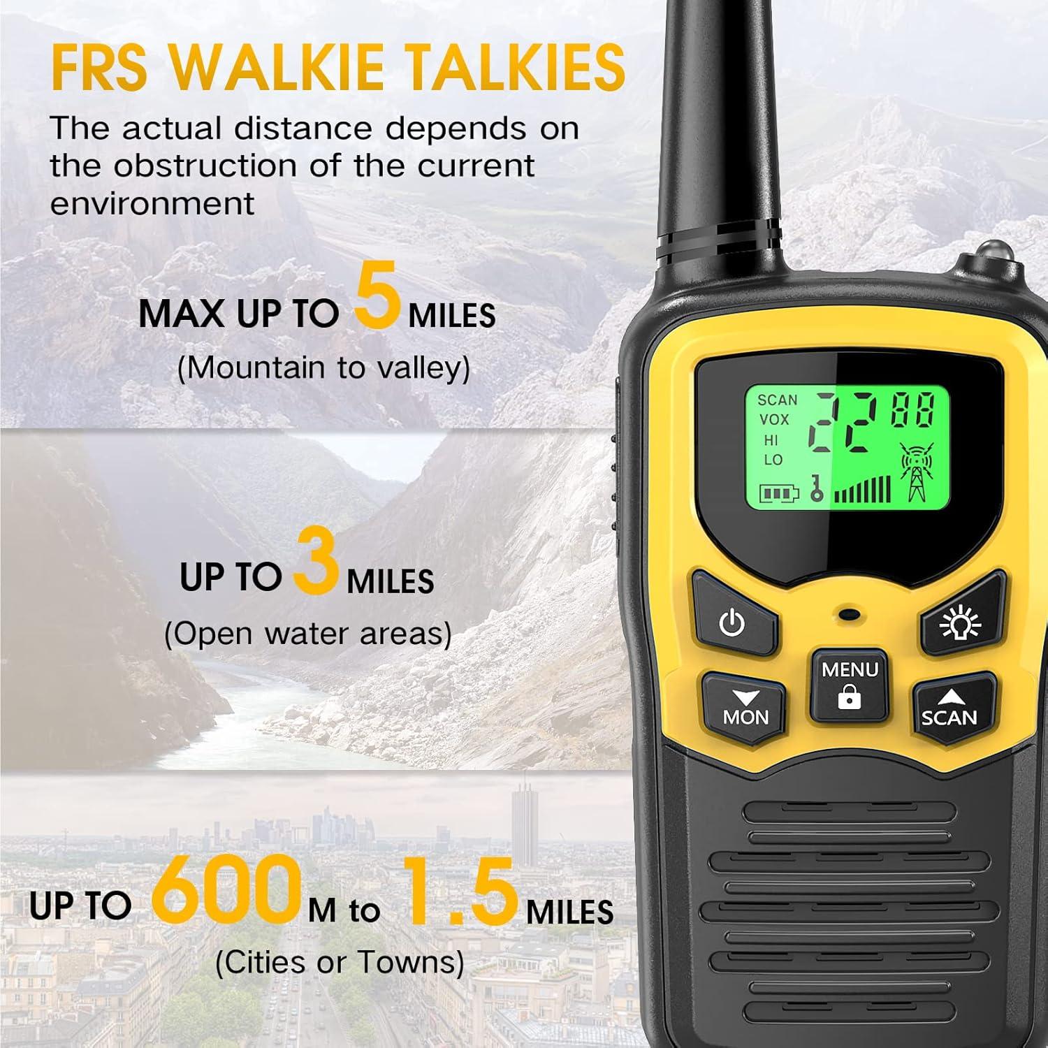Walkie Talkies MOICO T5 Amarillo 4 Paquete 22 Canales FRS