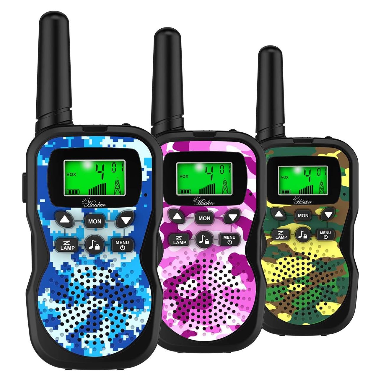 Walkie Talkies para Niños Huaker, 3 Unidades, 22 Canales, Alcance 4.8 km