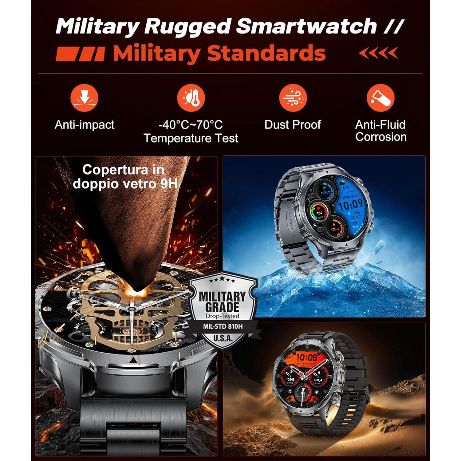 Reloj Inteligente Militar HIRREO FV15-A Pantalla 1.85" HD