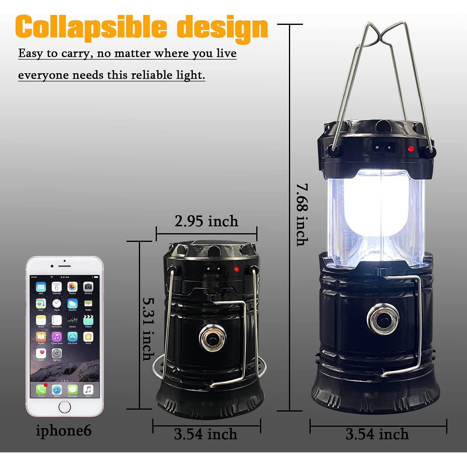Paquete de 2 Linternas Plegables XTAUTO Solar USB 1600mAh