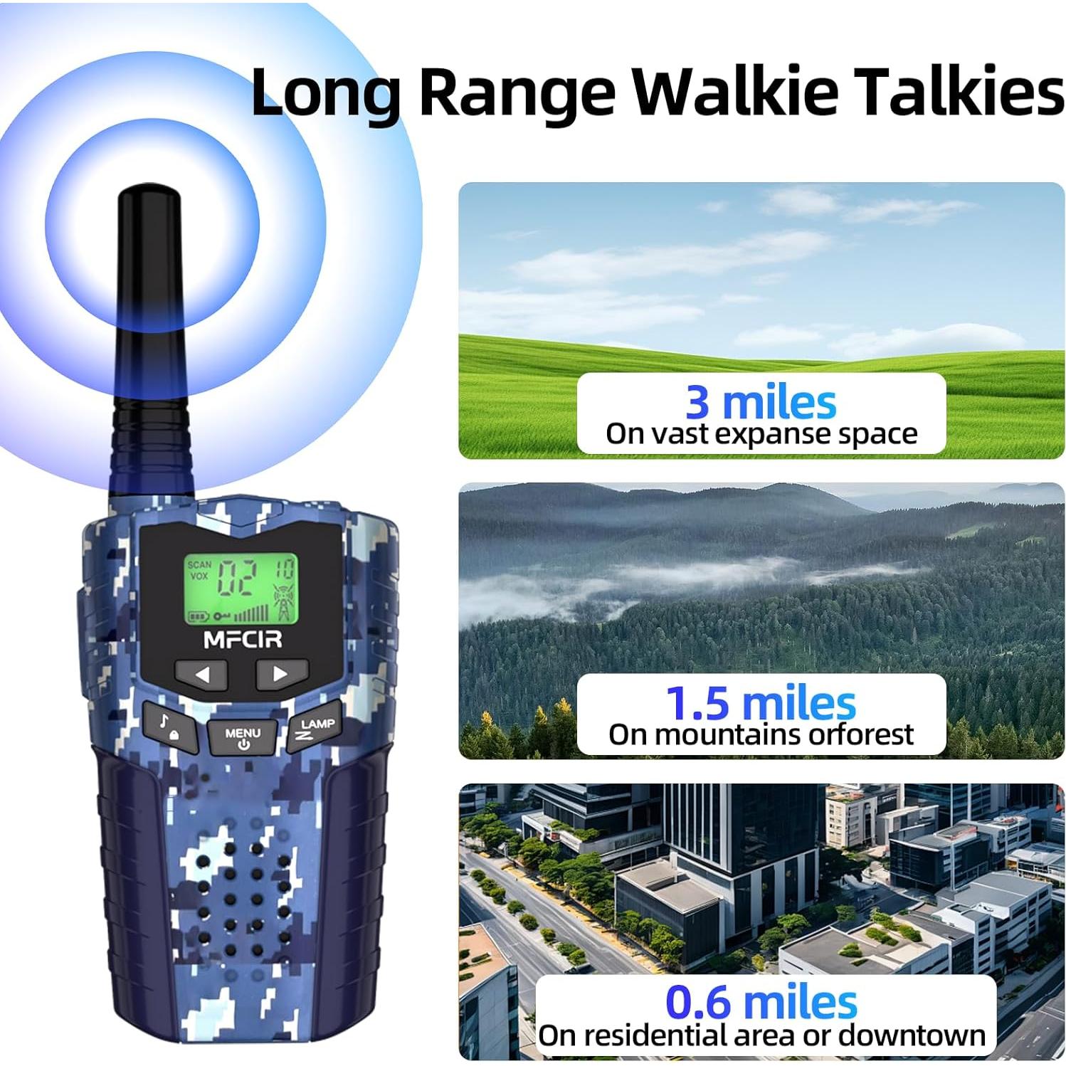 Walkie Talkies Recargables Camuflaje 3 Paquete 4.83 km