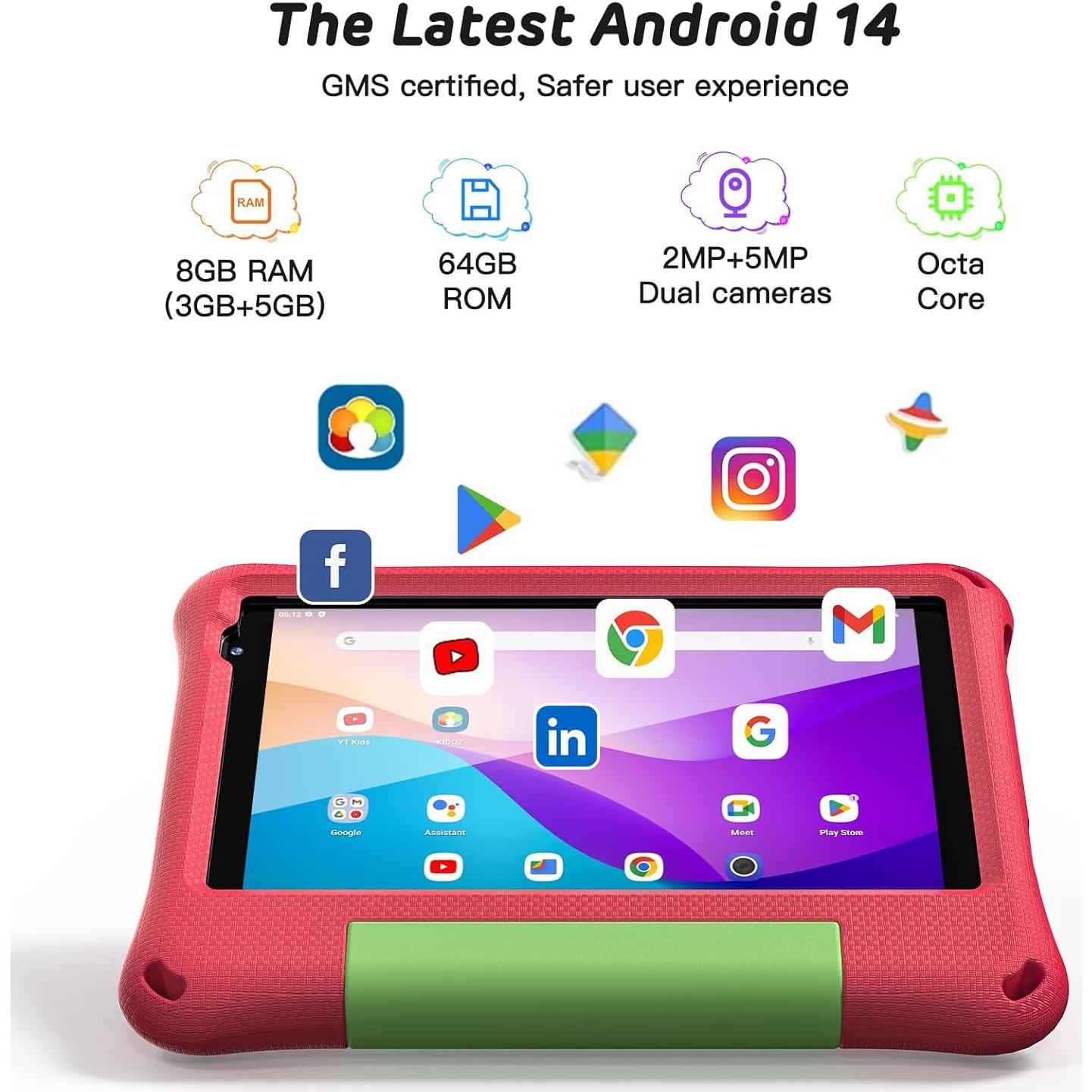 Tableta para Niños CALLSKY-NOTE 8" Android 14 64GB Rojo