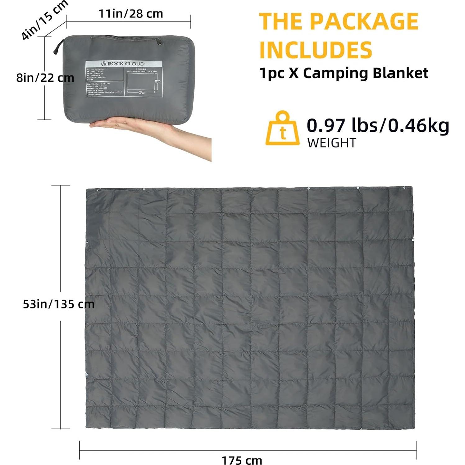 Manta de Camping Plegable ROCK CLOUD 175x135 cm Gris