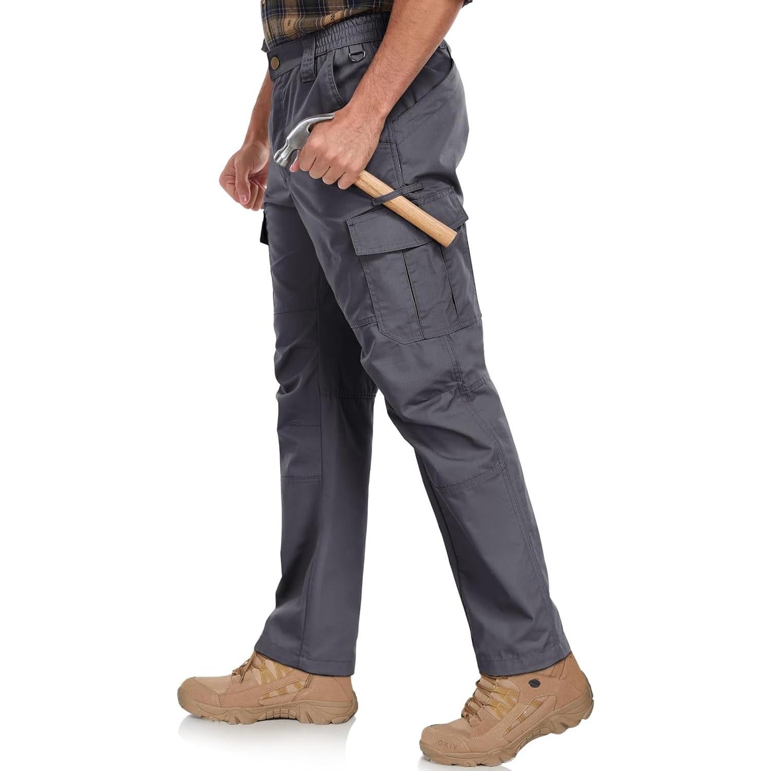 Pantalones Cargo Tácticos Hombre Ripstop 7 Bolsillos Gris 44W 32L