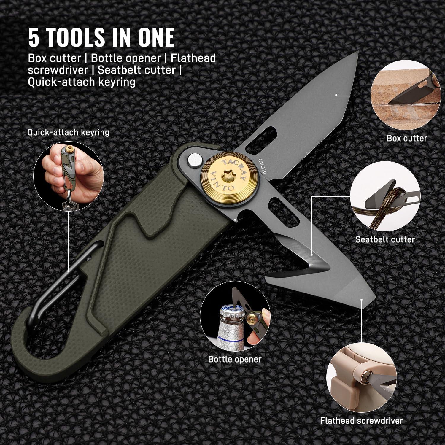 Cuchillo Plegable TACRAY TR-Vinto-GN Verde 5-en-1 Ultra-Ligero