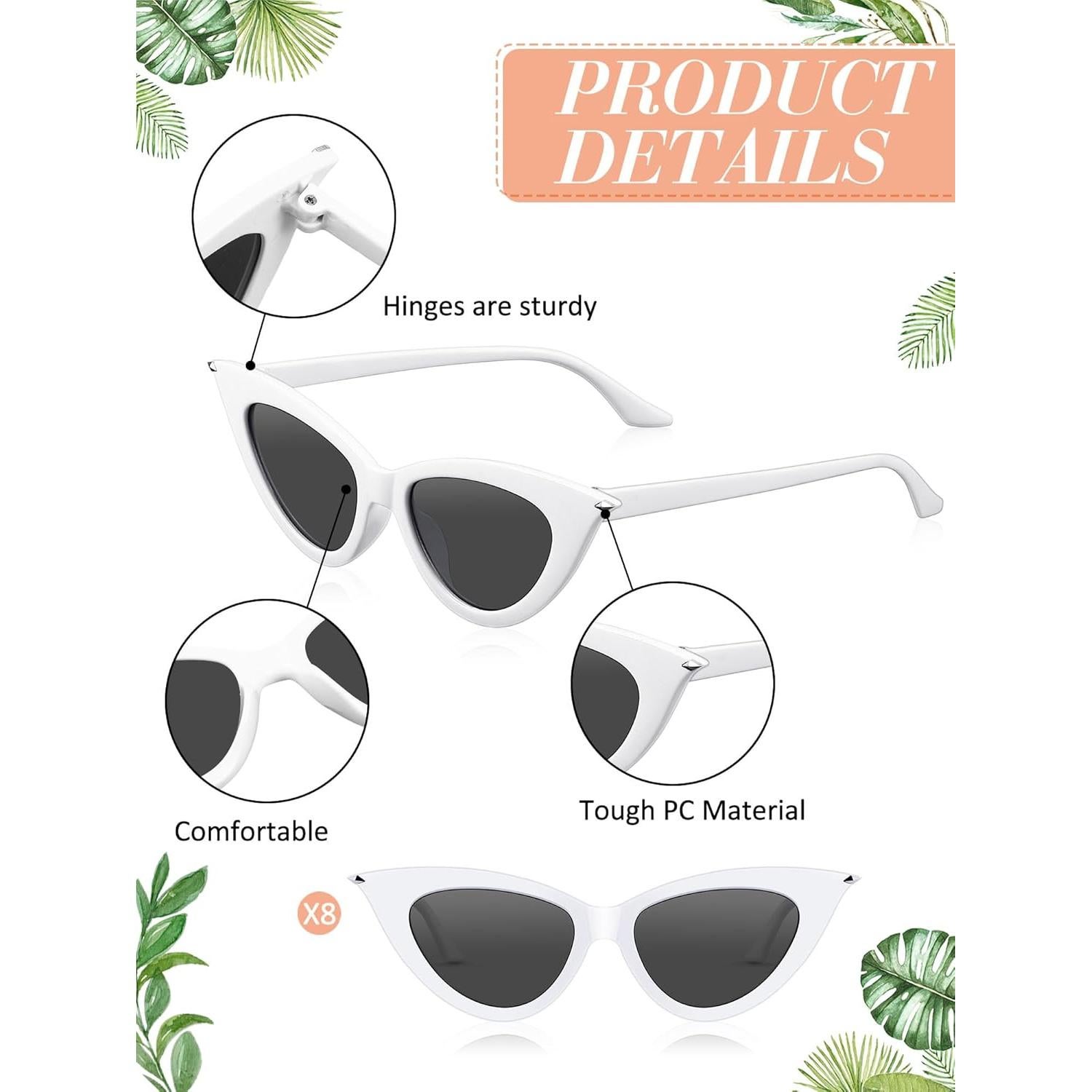 Gafas de Sol Retro Ojo de Gato Leinuosen 8 Pares Coloridas