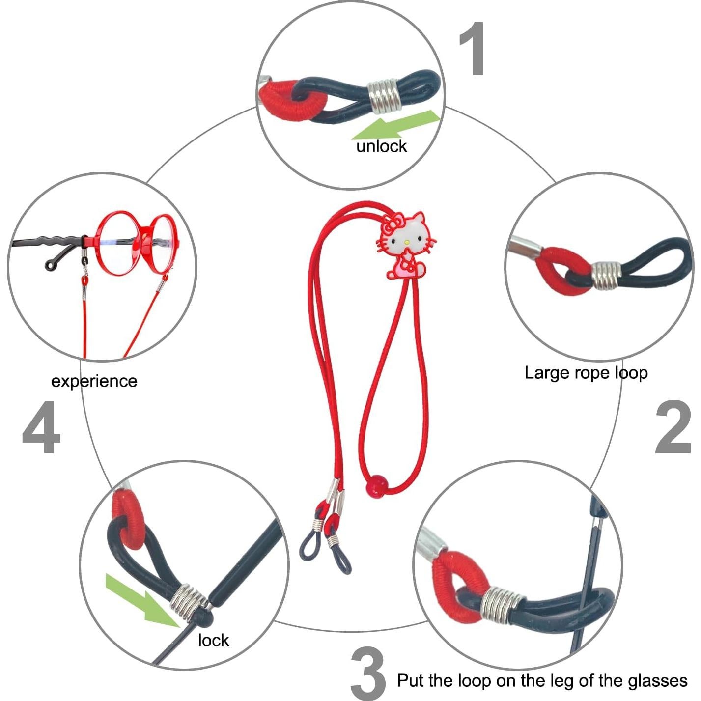 Cinta para Gafas Niños 10 Pcs Gatito Ajustable Colorido