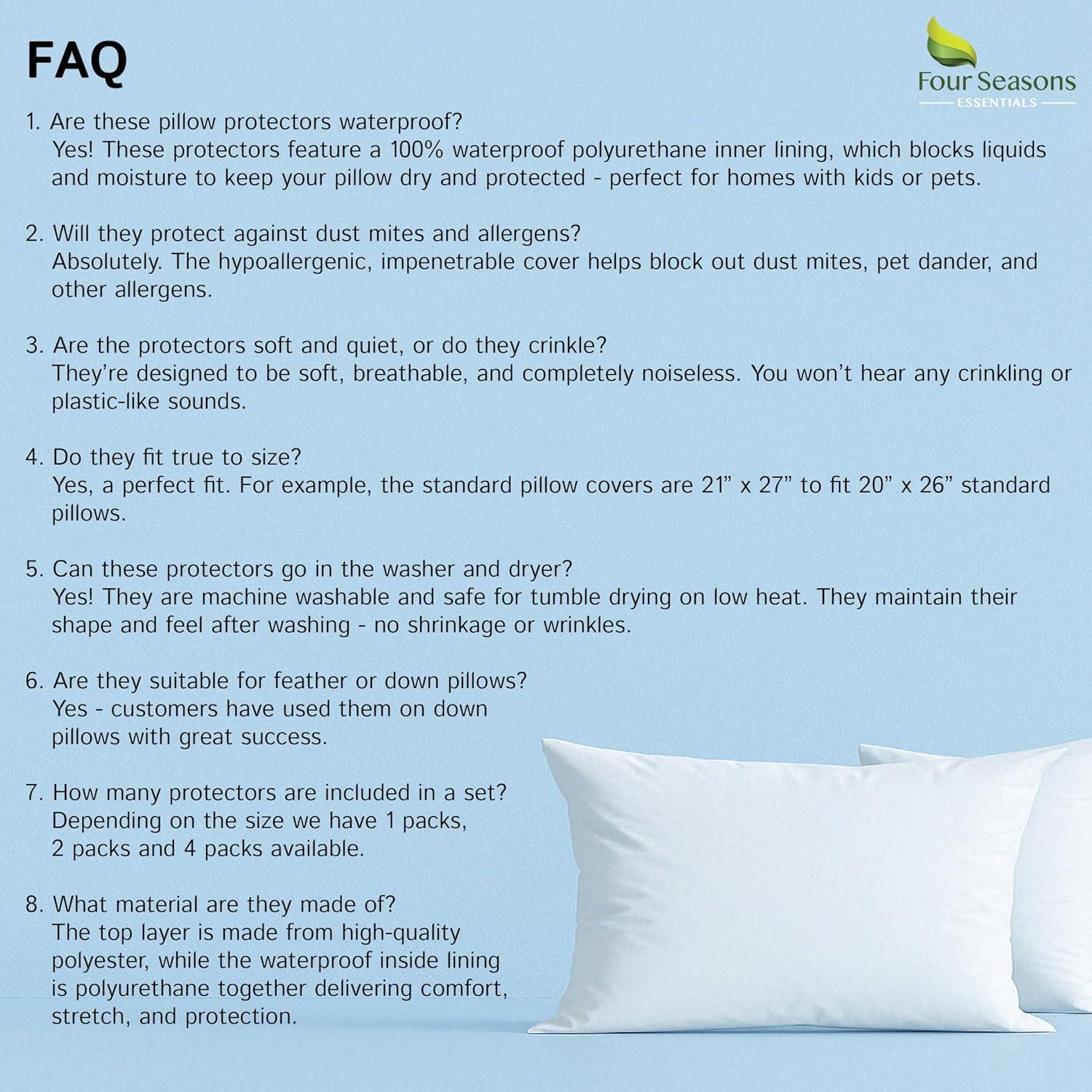 Protectores de Almohadas Queen Four Seasons Essentials - Juego de 2 Impermeables Hipoalergénicos