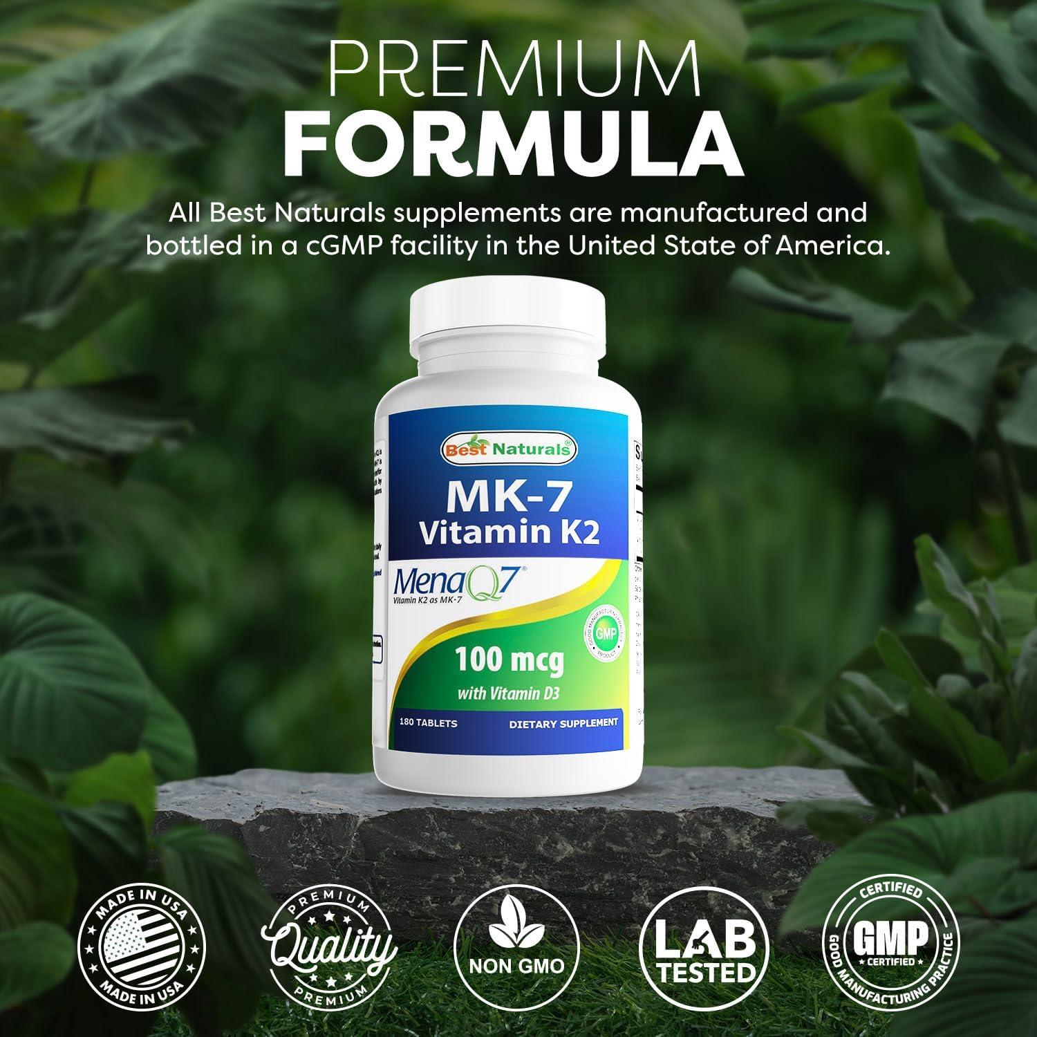Suplemento Vitamina K2 MK7 y D3 Mejores Naturales 180 Tabletas