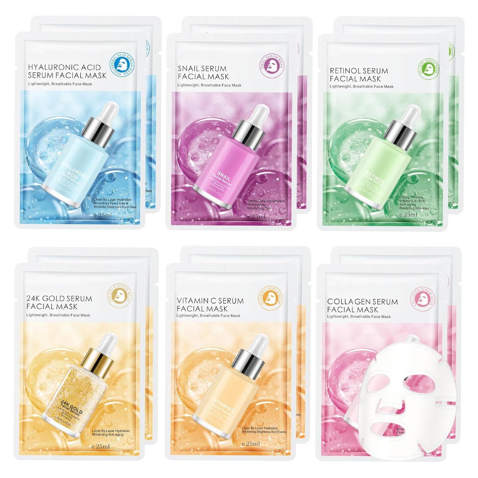 Paquete de 12 Máscaras Faciales Hidratantes GUOYAOLIFU
