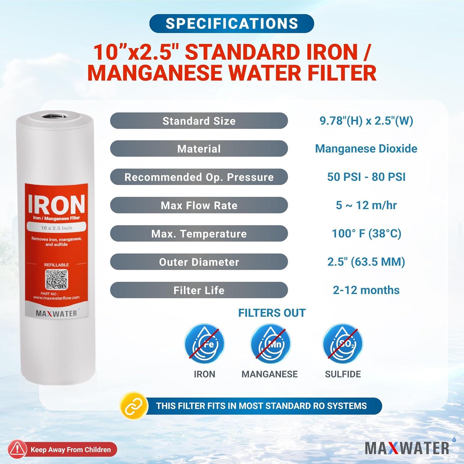 Filtro de Agua Max Water 10" 1 Etapa Hierro/Manganeso